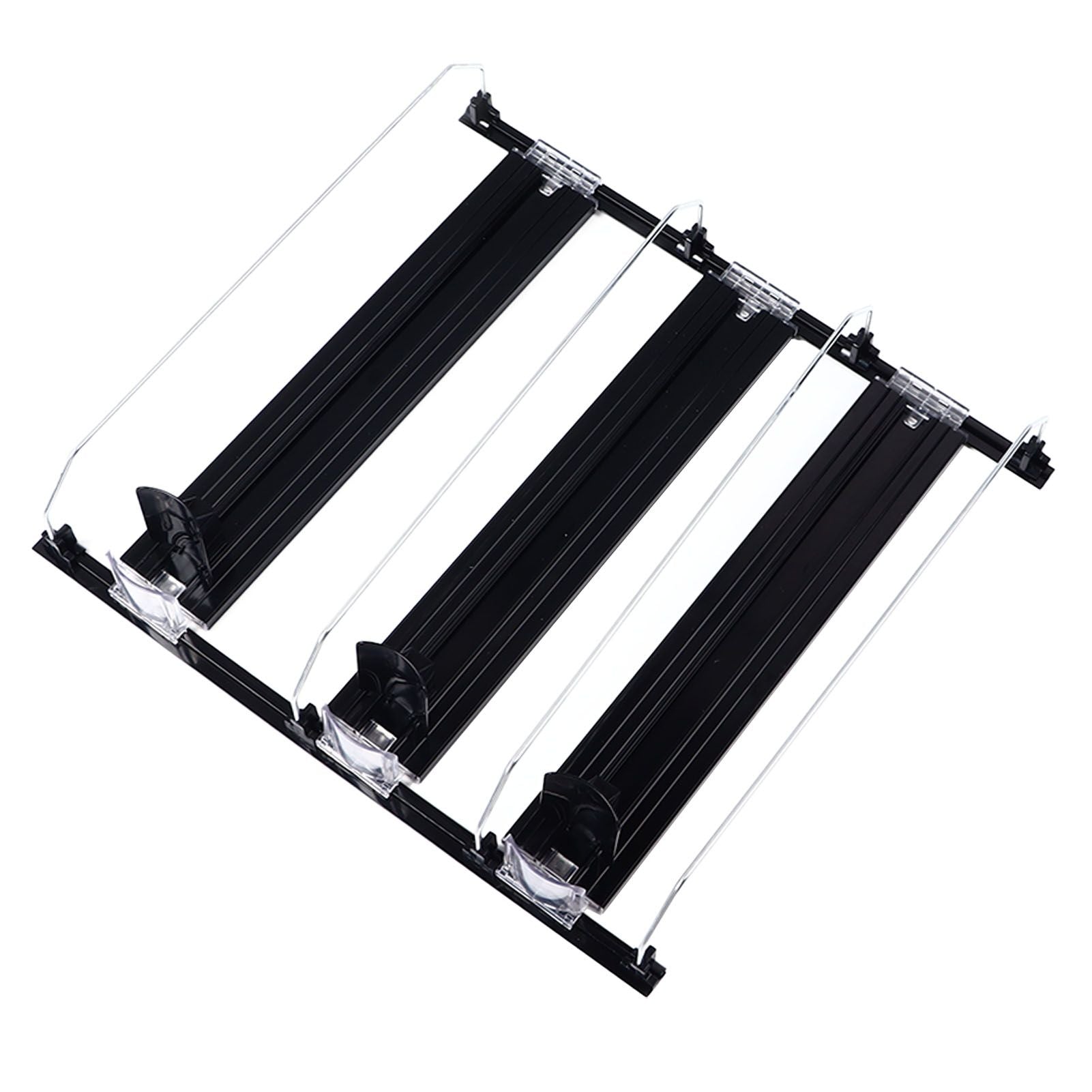 38cm Drink Organizer for Fridge Automatic Pusher Glide 12oz 16oz 20oz Soda Dispenser for Fridge Width Adjustable E Shaped 38cm Black