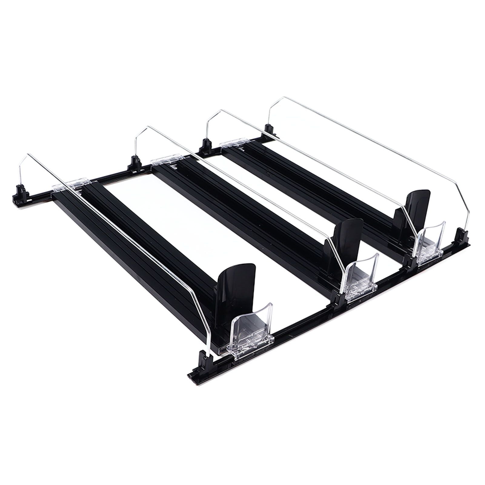 38cm Drink Organizer for Fridge Automatic Pusher Glide 12oz 16oz 20oz Soda Dispenser for Fridge Width Adjustable E Shaped 38cm Black