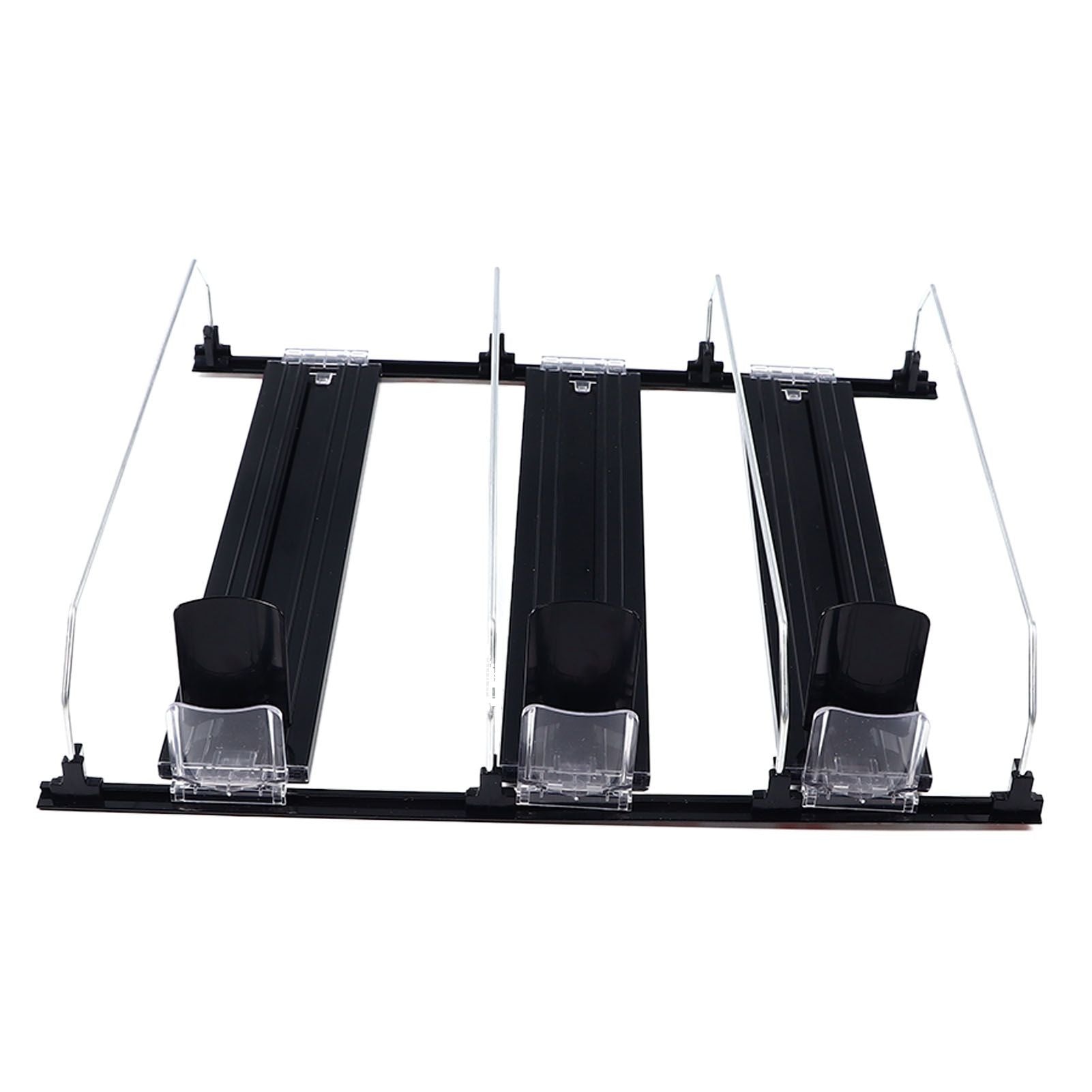 38cm Drink Organizer for Fridge Automatic Pusher Glide 12oz 16oz 20oz Soda Dispenser for Fridge Width Adjustable E Shaped 38cm Black