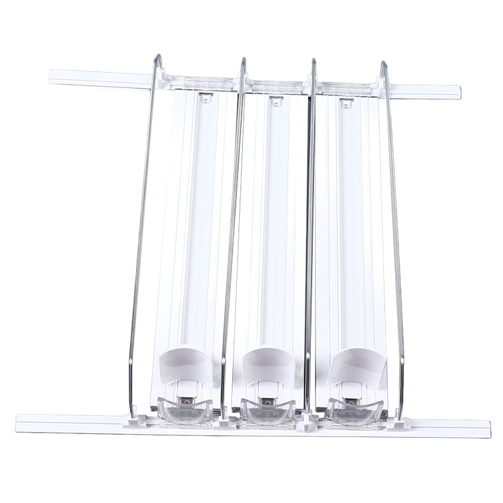 38cm Drink Organizer for Fridge Automatic Pusher Glide 12oz 16oz 20oz Soda Dispenser for Fridge Width Adjustable E Shaped 38cm White