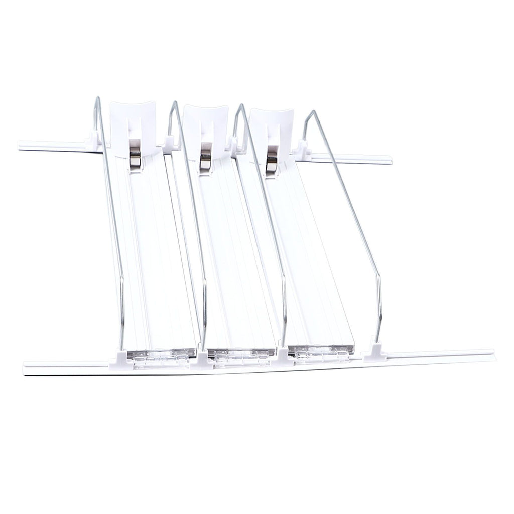38cm Drink Organizer for Fridge Automatic Pusher Glide 12oz 16oz 20oz Soda Dispenser for Fridge Width Adjustable E Shaped 38cm White