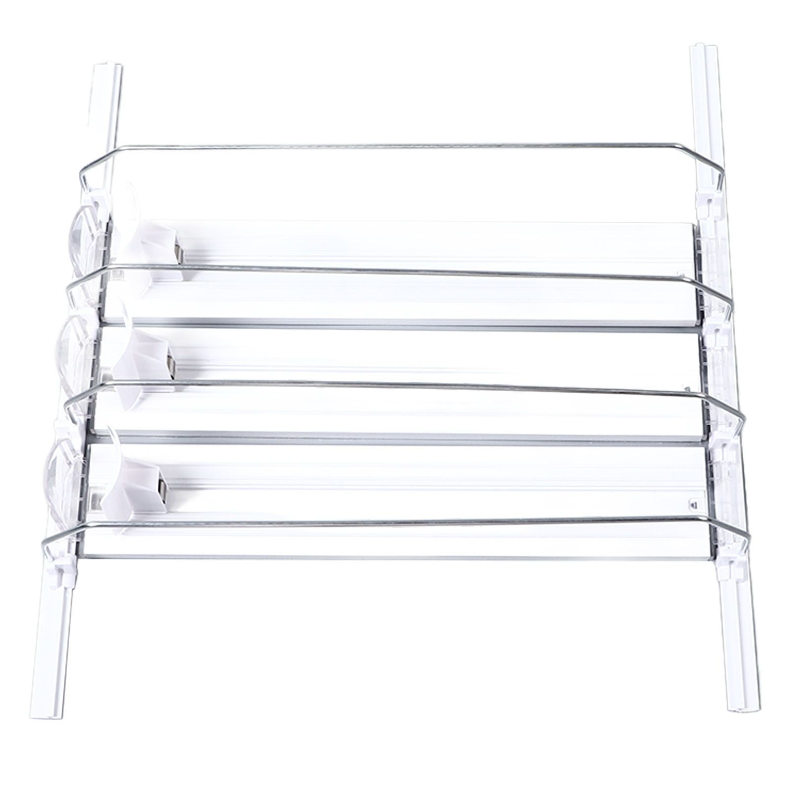 38cm Drink Organizer for Fridge Automatic Pusher Glide 12oz 16oz 20oz Soda Dispenser for Fridge Width Adjustable E Shaped 38cm White