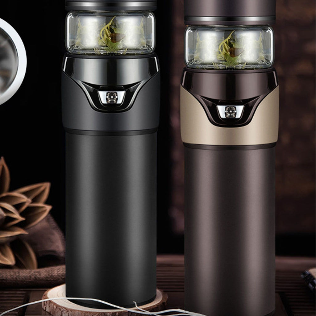 Tea Bottle with Infuser Tea Tumbler Stainless Steel Double Layer Insulated Cup for Men Daily Office Home Brown