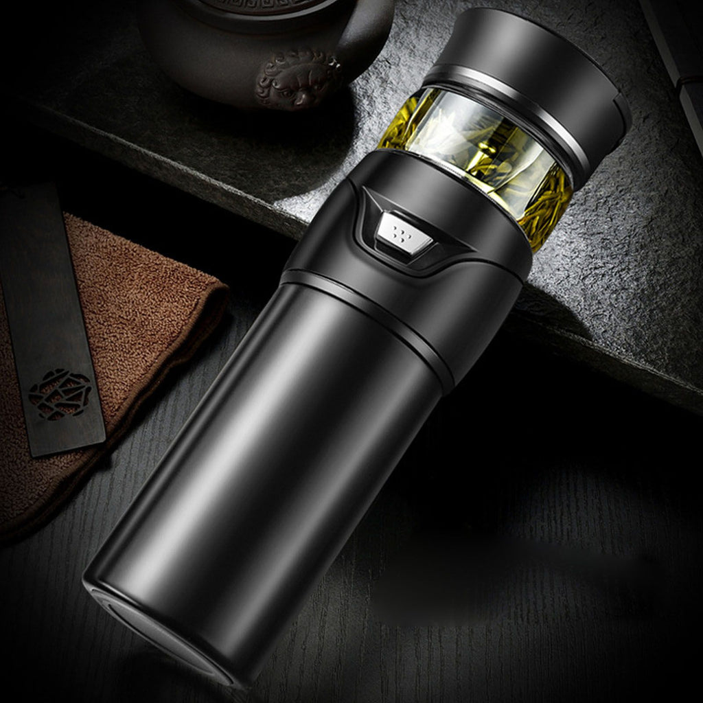Tea Bottle with Infuser Tea Tumbler Stainless Steel Double Layer Insulated Cup for Men Daily Office Home Brown