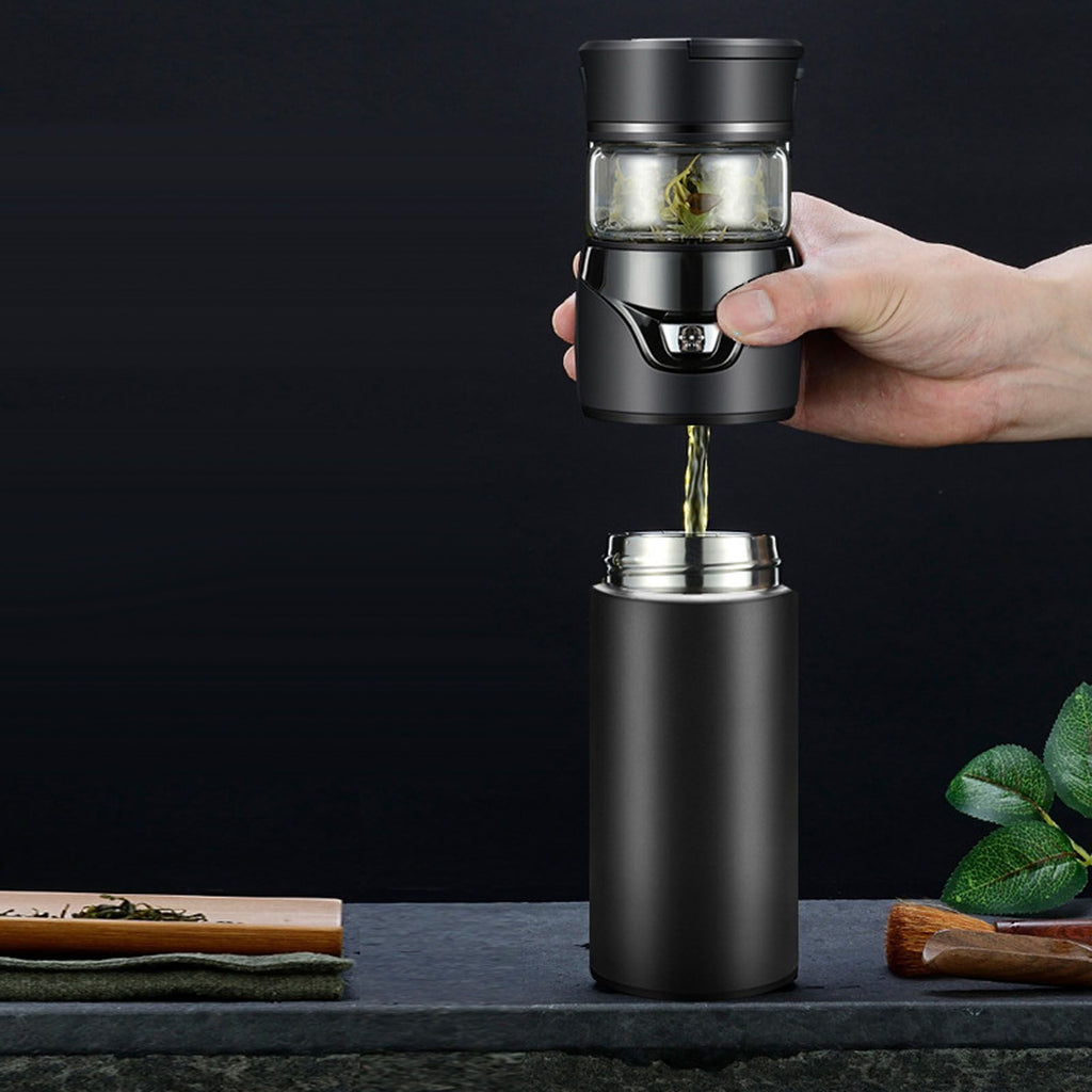 Tea Bottle with Infuser Tea Tumbler Stainless Steel Double Layer Insulated Cup for Men Daily Office Home Brown