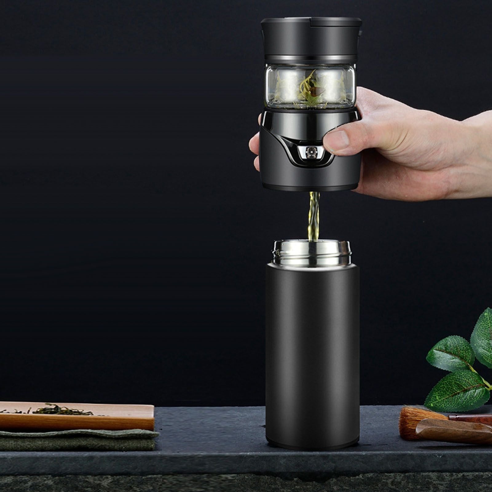 Tea Bottle with Infuser Tea Tumbler Stainless Steel Double Layer Insulated Cup for Men Daily Office Home Brown