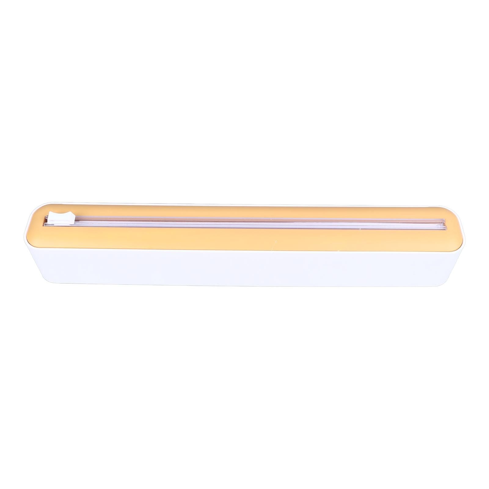 Reusable Cling Film Dispenser Magnetic Refillable Plastic Wrap Dispenser with Cutter Magnetic Stripe White Yellow