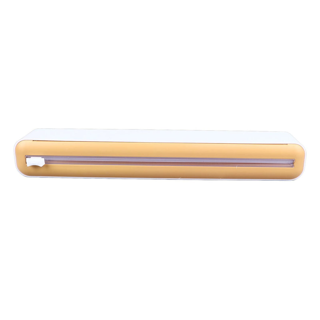 Reusable Cling Film Dispenser Magnetic Refillable Plastic Wrap Dispenser with Cutter Magnetic Stripe White Yellow
