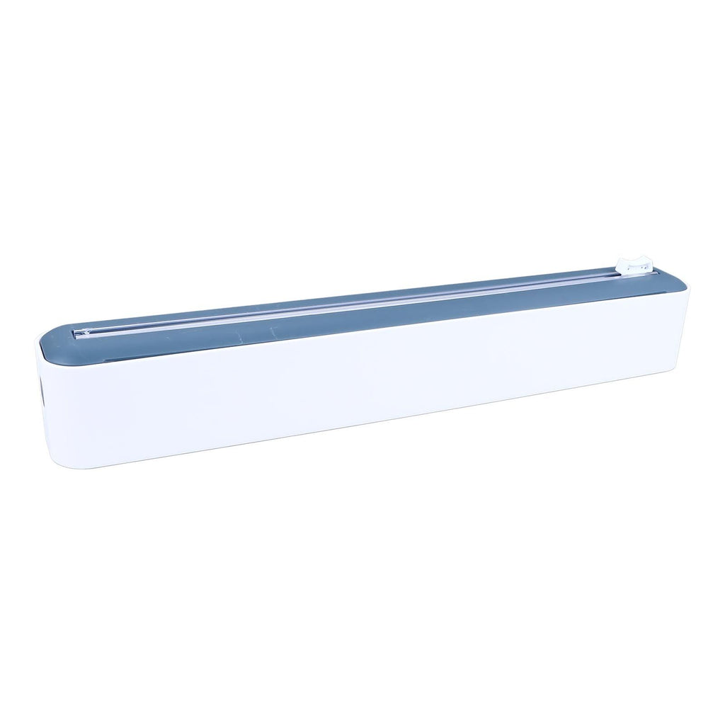 Reusable Cling Film Dispenser Magnetic Refillable Plastic Wrap Dispenser with Cutter Magnetic Stripe White Blue