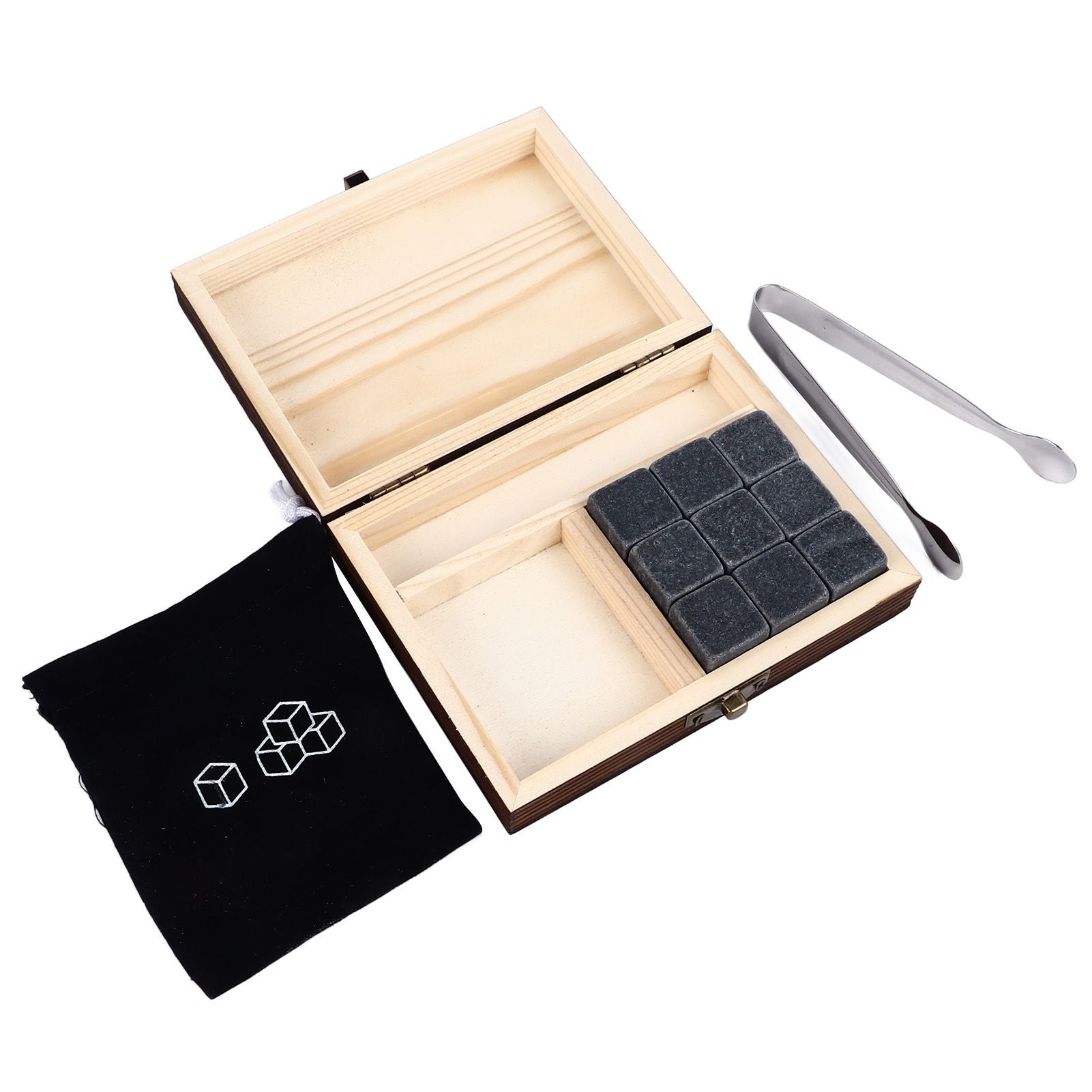 Whisky Stones Cube Shaped Granite Chilling Whiskey Rocks Set Recyclable Quick Drying Whisky Stones with Pine Box