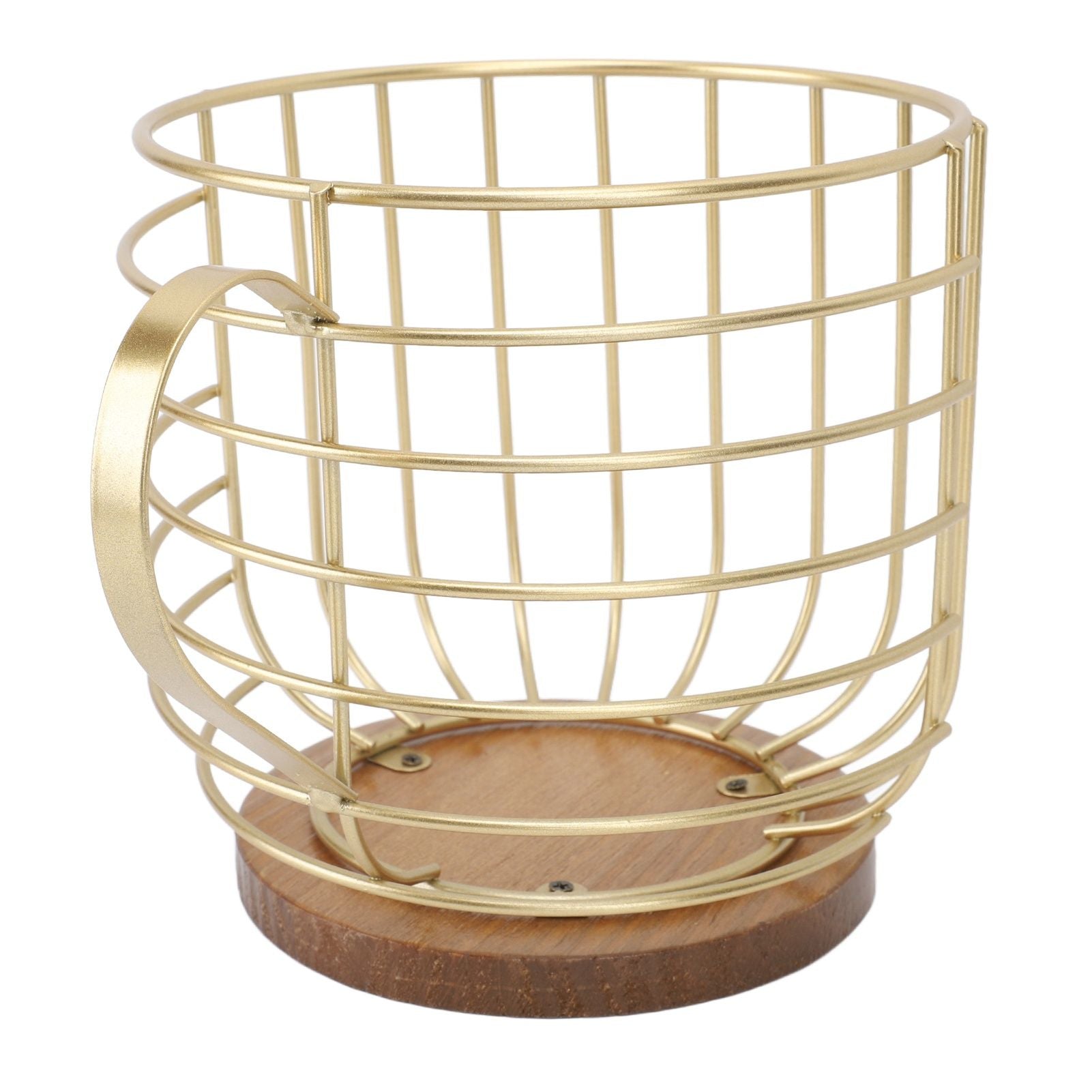 Coffee Pod Holder Iron Large Capacity Space Saving Wooden Base Coffee Pods Storage Organizer for Home Coffee Bar Gold with Lid