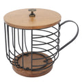 Coffee Pod Holder Iron Large Capacity Space Saving Wooden Base Coffee Pods Storage Organizer for Home Coffee Bar Black with Lid