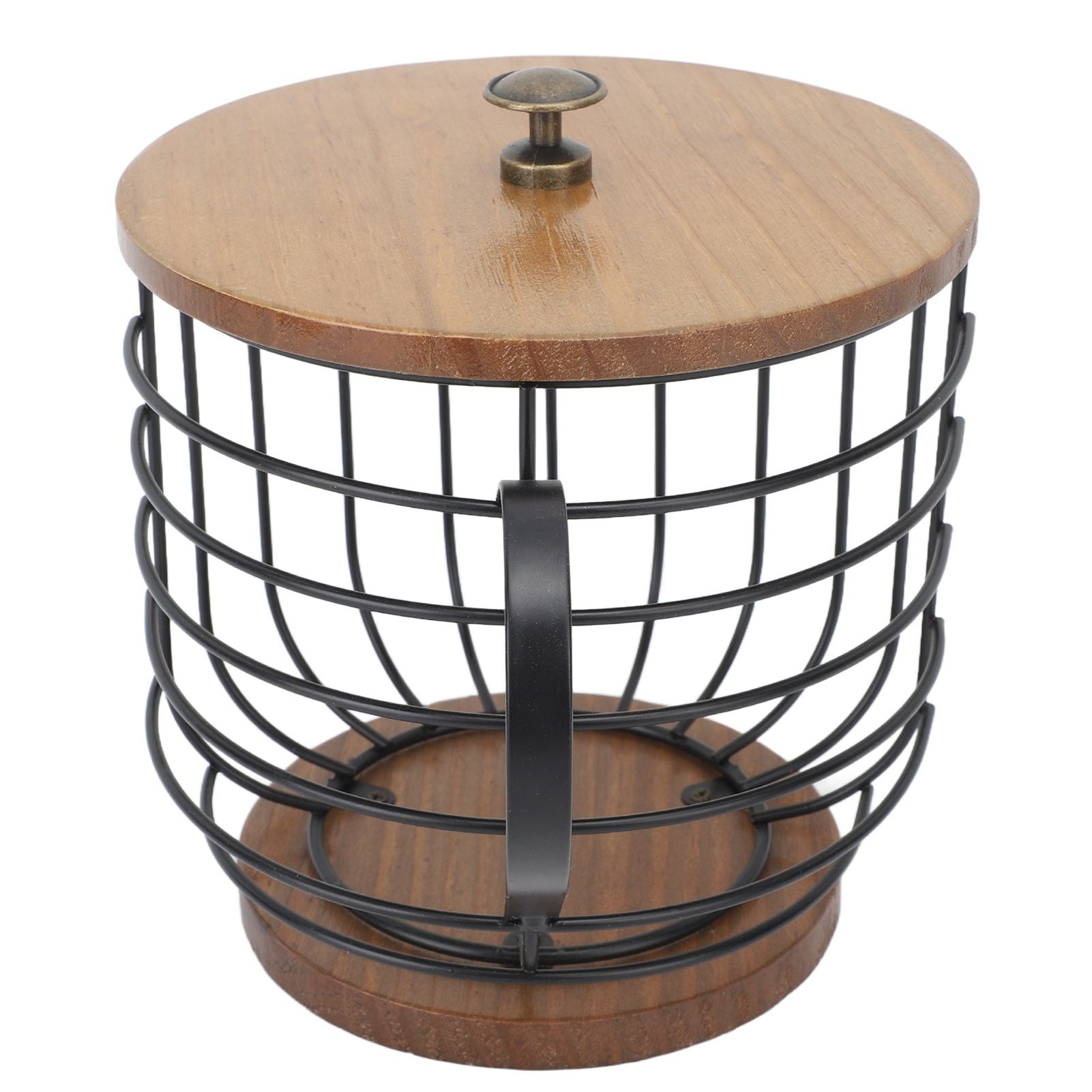 Coffee Pod Holder Iron Large Capacity Space Saving Wooden Base Coffee Pods Storage Organizer for Home Coffee Bar Black with Lid