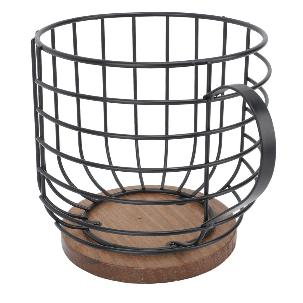 Coffee Pod Holder Iron Large Capacity Space Saving Wooden Base Coffee Pods Storage Organizer for Home Coffee Bar Black with Lid