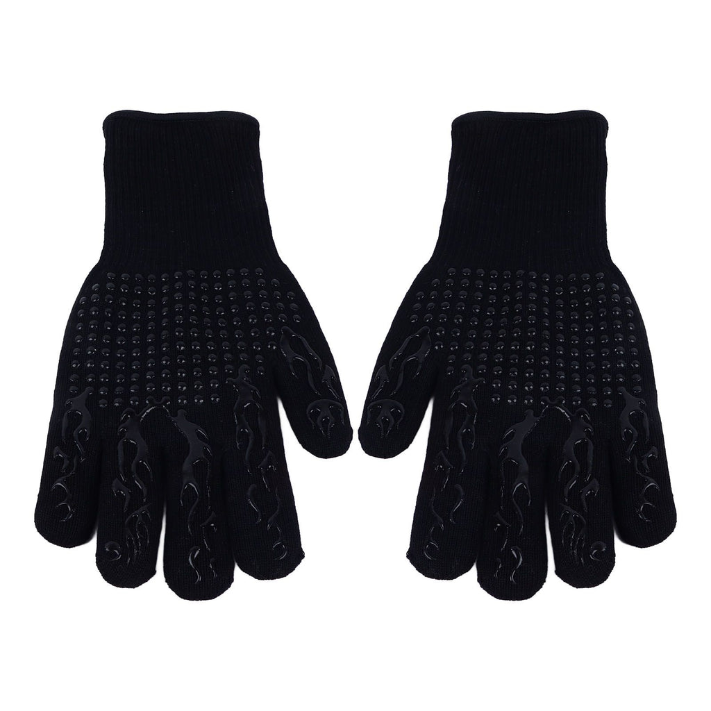 BBQ Gloves Fireproof Heat Resistant Prevent Slip Grilling Gloves for Microwave Oven Barbecue Baking Black