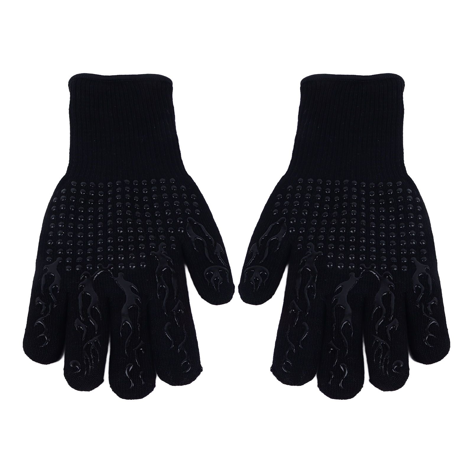BBQ Gloves Fireproof Heat Resistant Prevent Slip Grilling Gloves for Microwave Oven Barbecue Baking Black