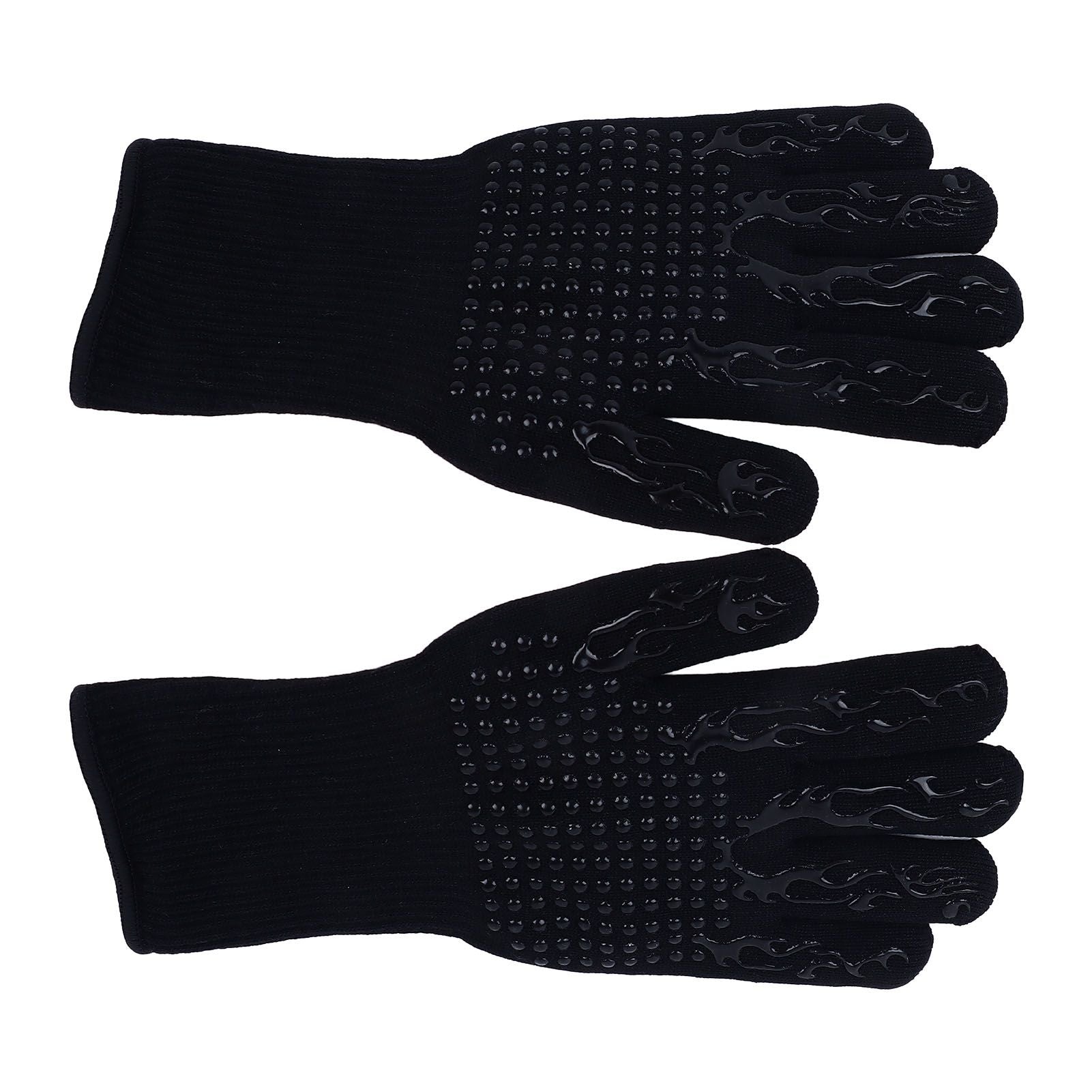 BBQ Gloves Fireproof Heat Resistant Prevent Slip Grilling Gloves for Microwave Oven Barbecue Baking Black