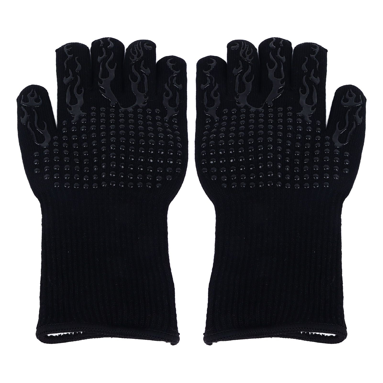 BBQ Gloves Fireproof Heat Resistant Prevent Slip Grilling Gloves for Microwave Oven Barbecue Baking Black