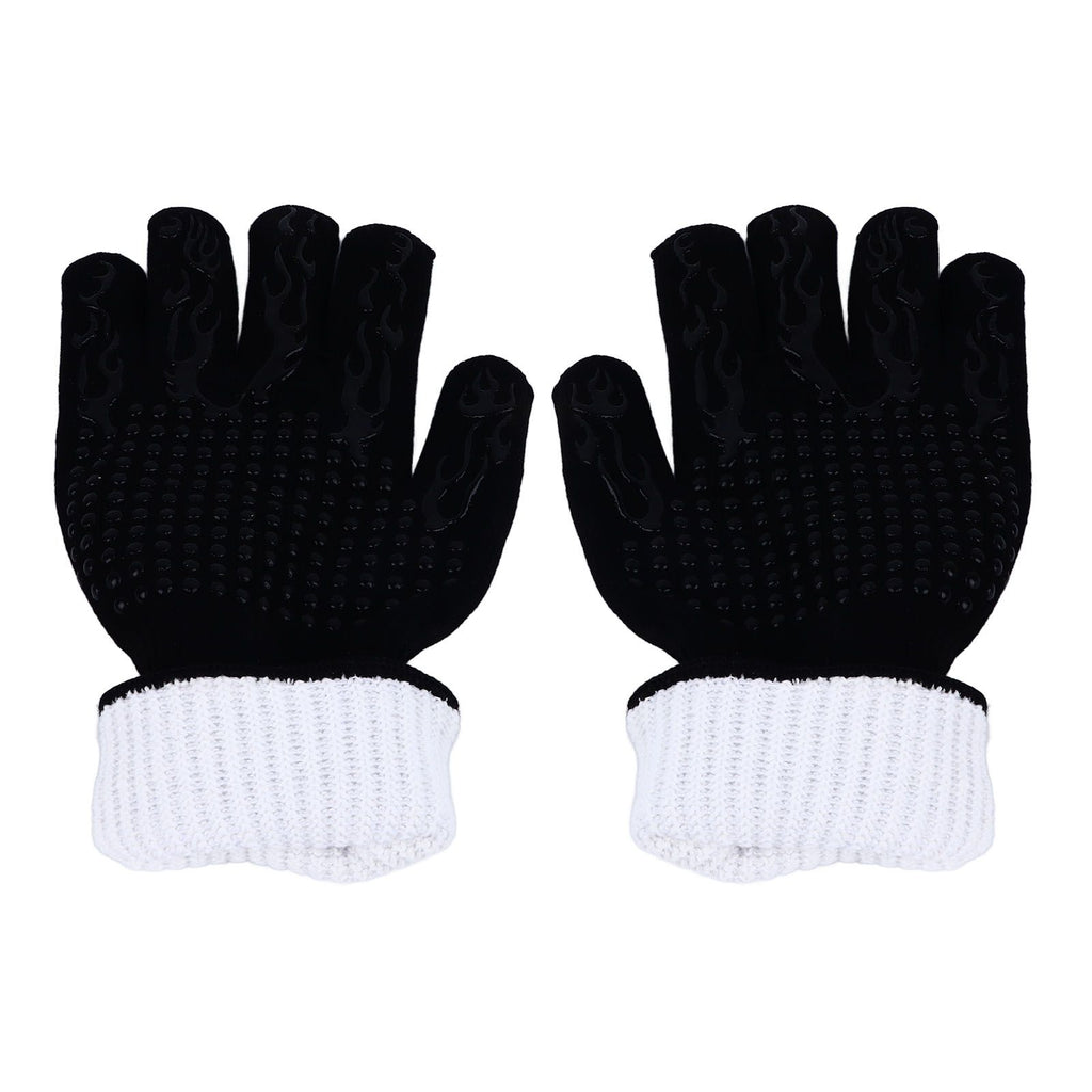 BBQ Gloves Fireproof Heat Resistant Prevent Slip Grilling Gloves for Microwave Oven Barbecue Baking Black