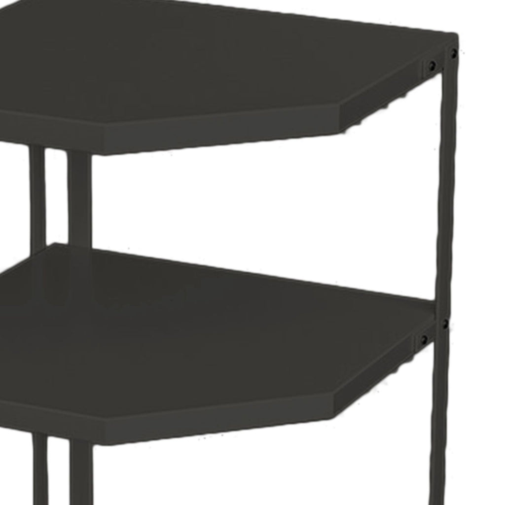 Kitchen Small Corner Shelf Rack Fan Shaped Space Saving Stable Carbon Steel Cookware Stand for Pots Pans 3 Layer Black 27x27x45.5cm