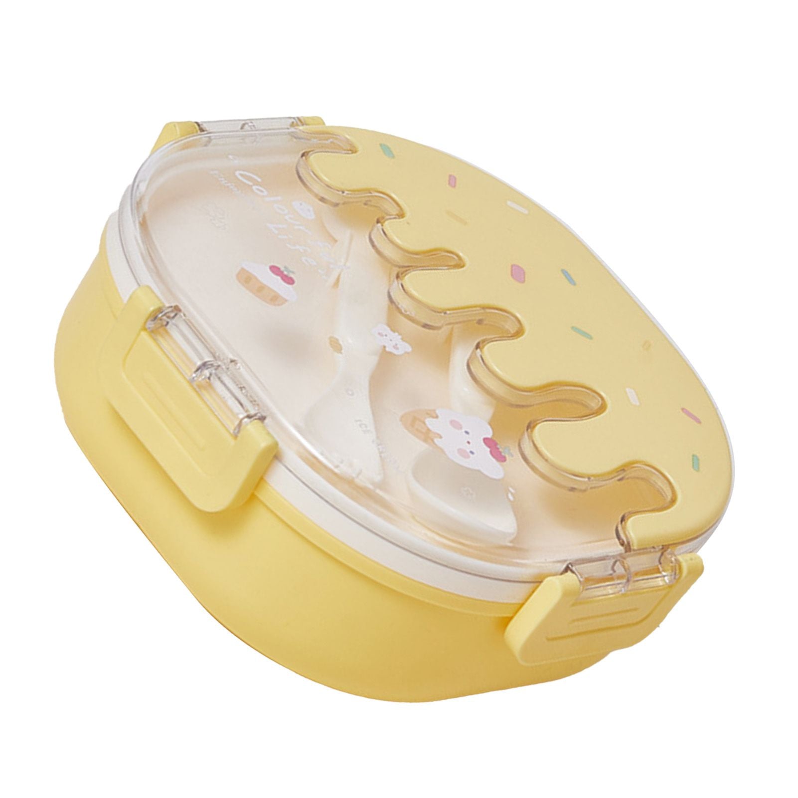 Bento Lunch Box for Kids Adults 3 Compartment Plastic Cute Ice Cream Lunch Snack Containers with Fork and Spoon for School Work Travel Yellow