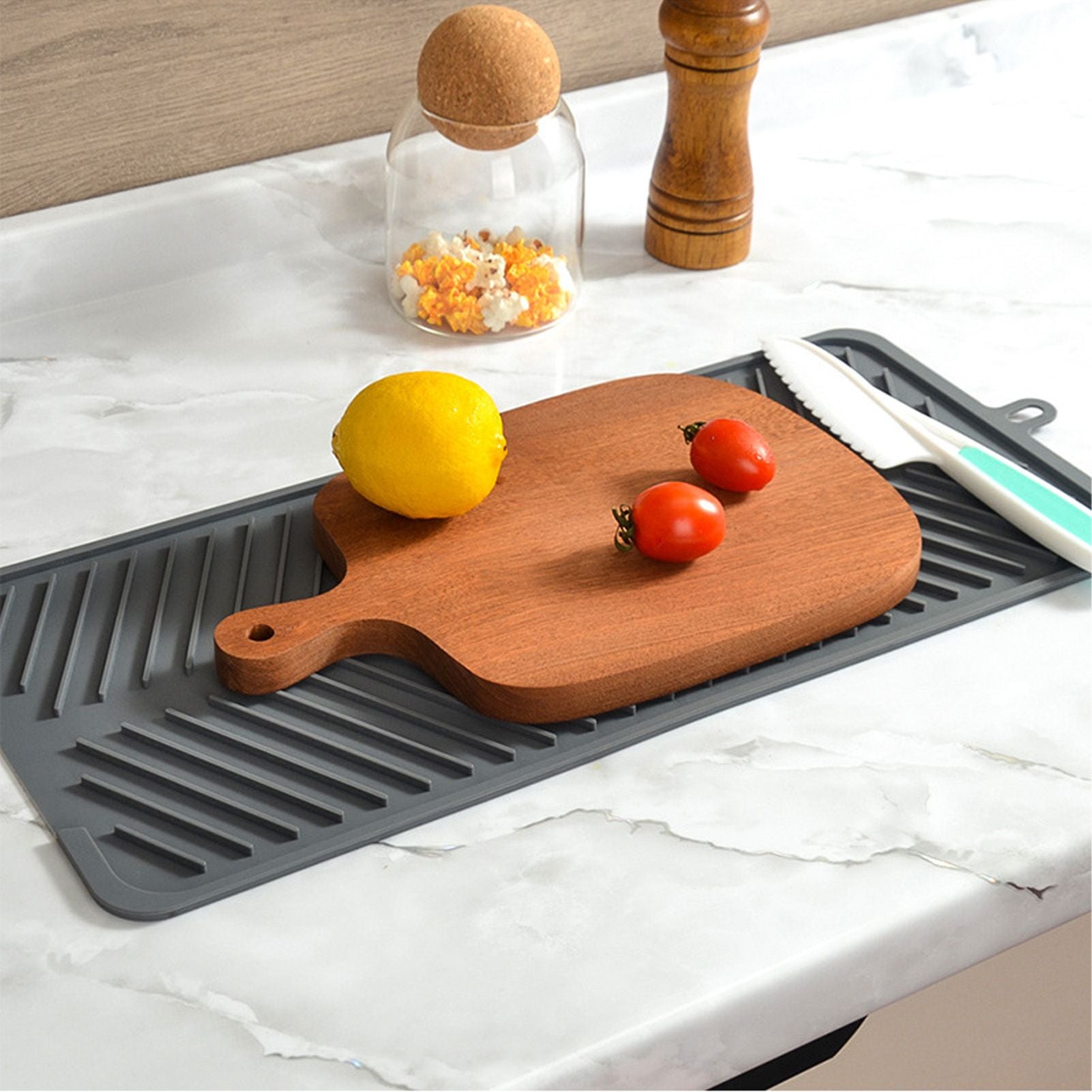 Silicone Drainage Pad Multipurpose Waterproof Collapsible Heat Resistance Thicken Silicone Dish Drying Mat for Kitchen Bar