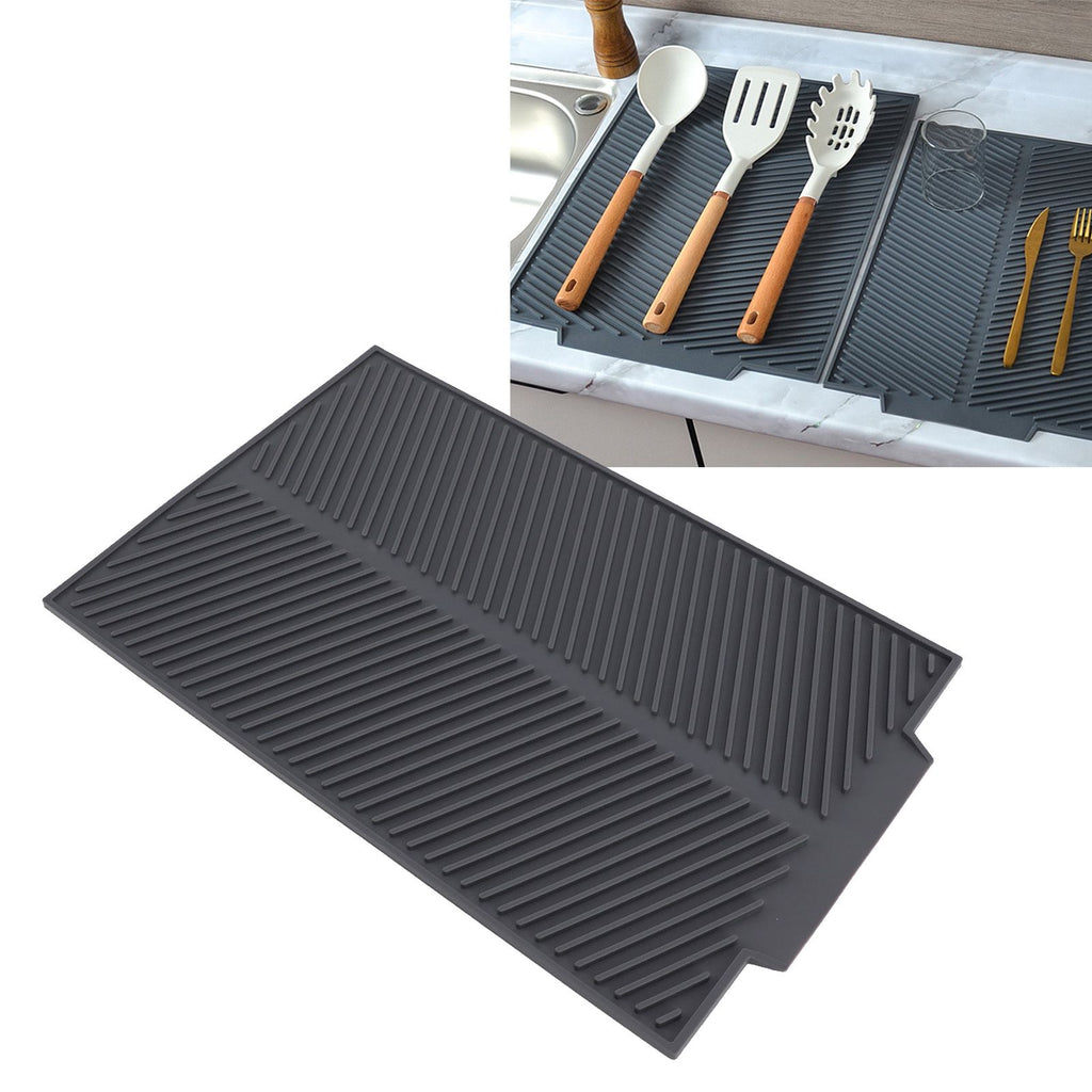 Silicone Dish Drying Mat Anti Slip Shock Proof Easy To Clean Kitchen Counter Drying Mat for Dish Bowl Fork L 43x33.5cm