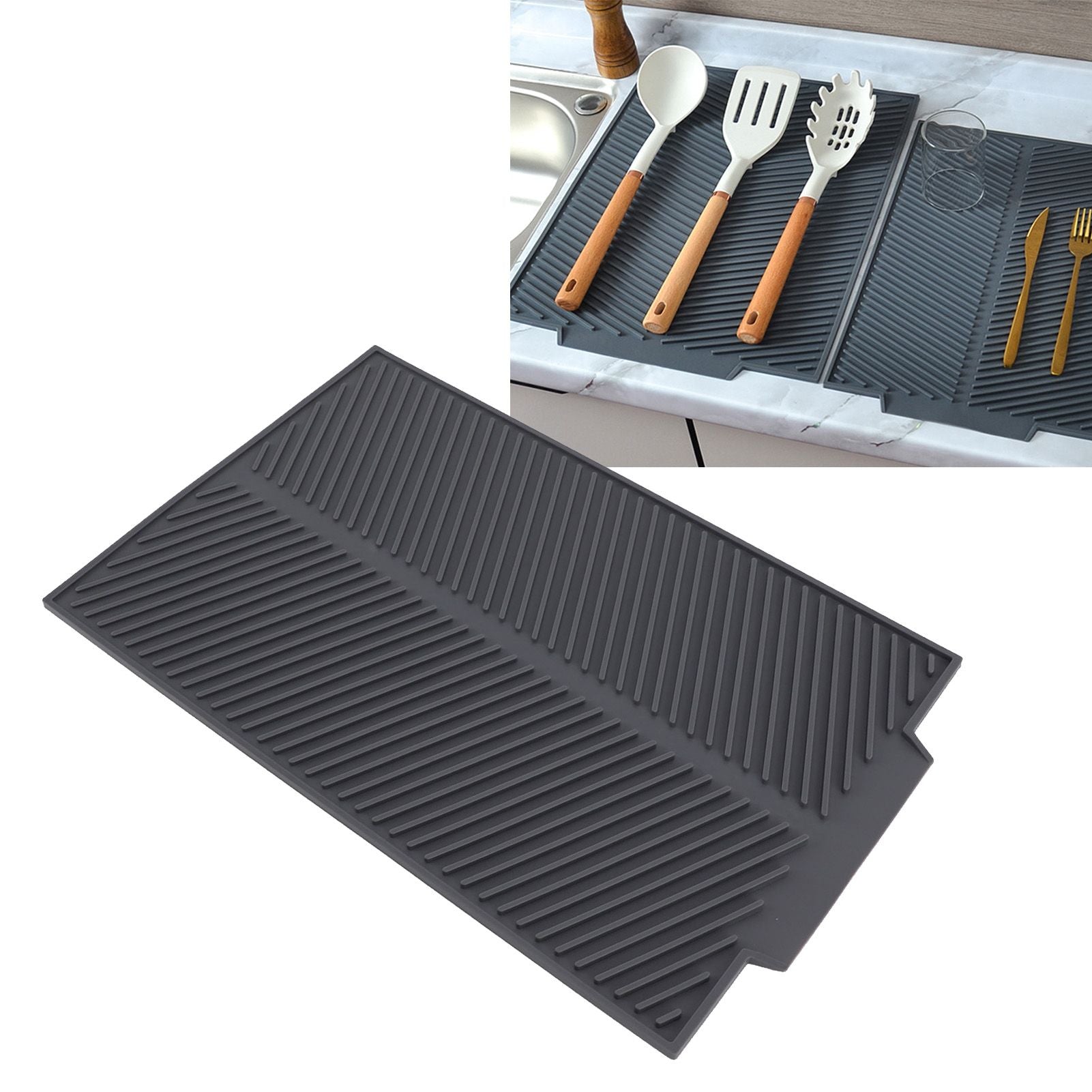 Silicone Dish Drying Mat Anti Slip Shock Proof Easy To Clean Kitchen Counter Drying Mat for Dish Bowl Fork S 39x25cm