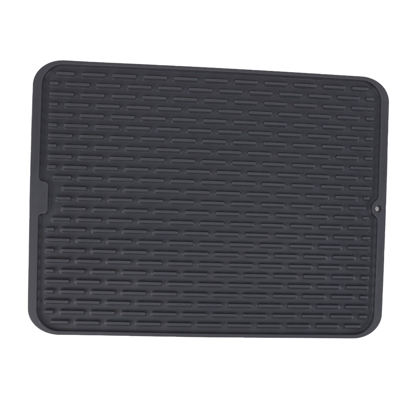 Rectangular Silicone Dish Drying Mat Heat Insulation Anti Slip Dish Drying Mat with Built in Drain Lip for Kitchen Counter Large Size