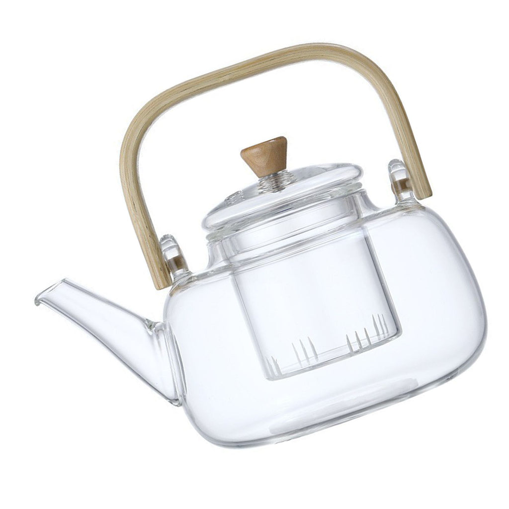 Household Teapot 1000ml Large Capacity Multifunctional Borosilicate Teapot with Bamboo Handle