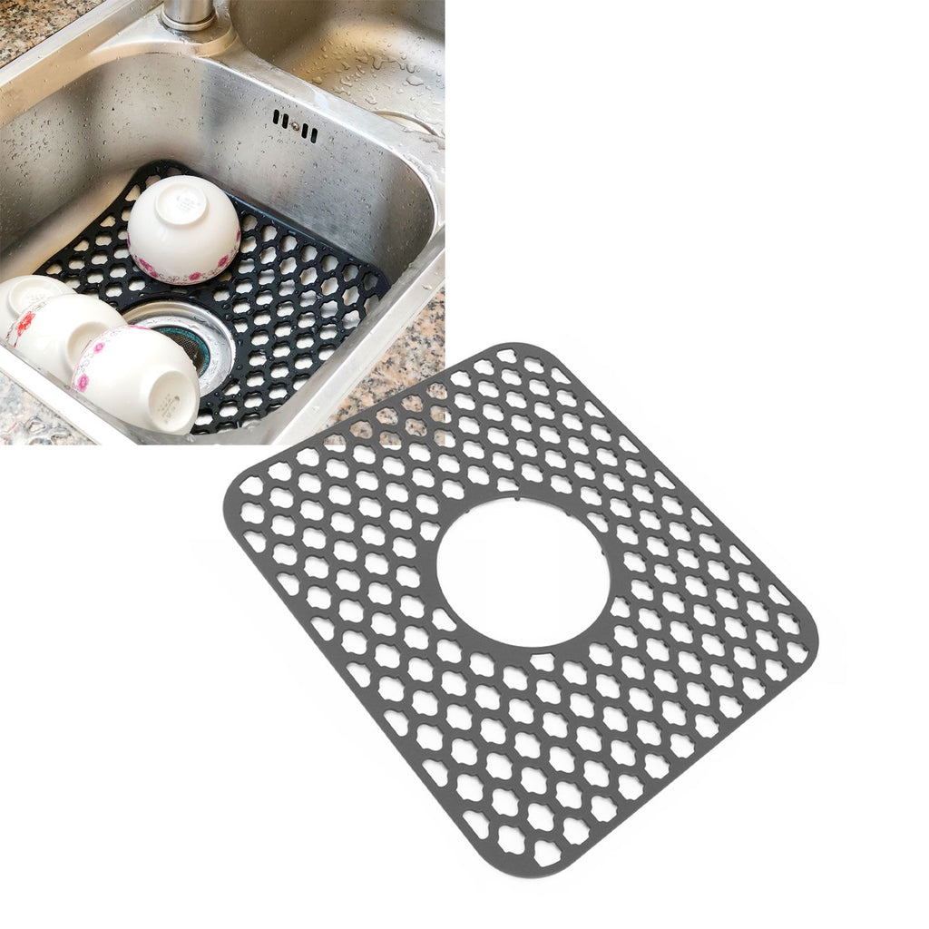 Sink Protector for Kitchen Silicone Non Slip Heat Resistant Mat for Bottom of Center Drain Sink Farmhouse Stainless Steel Porcelain Sink Grey