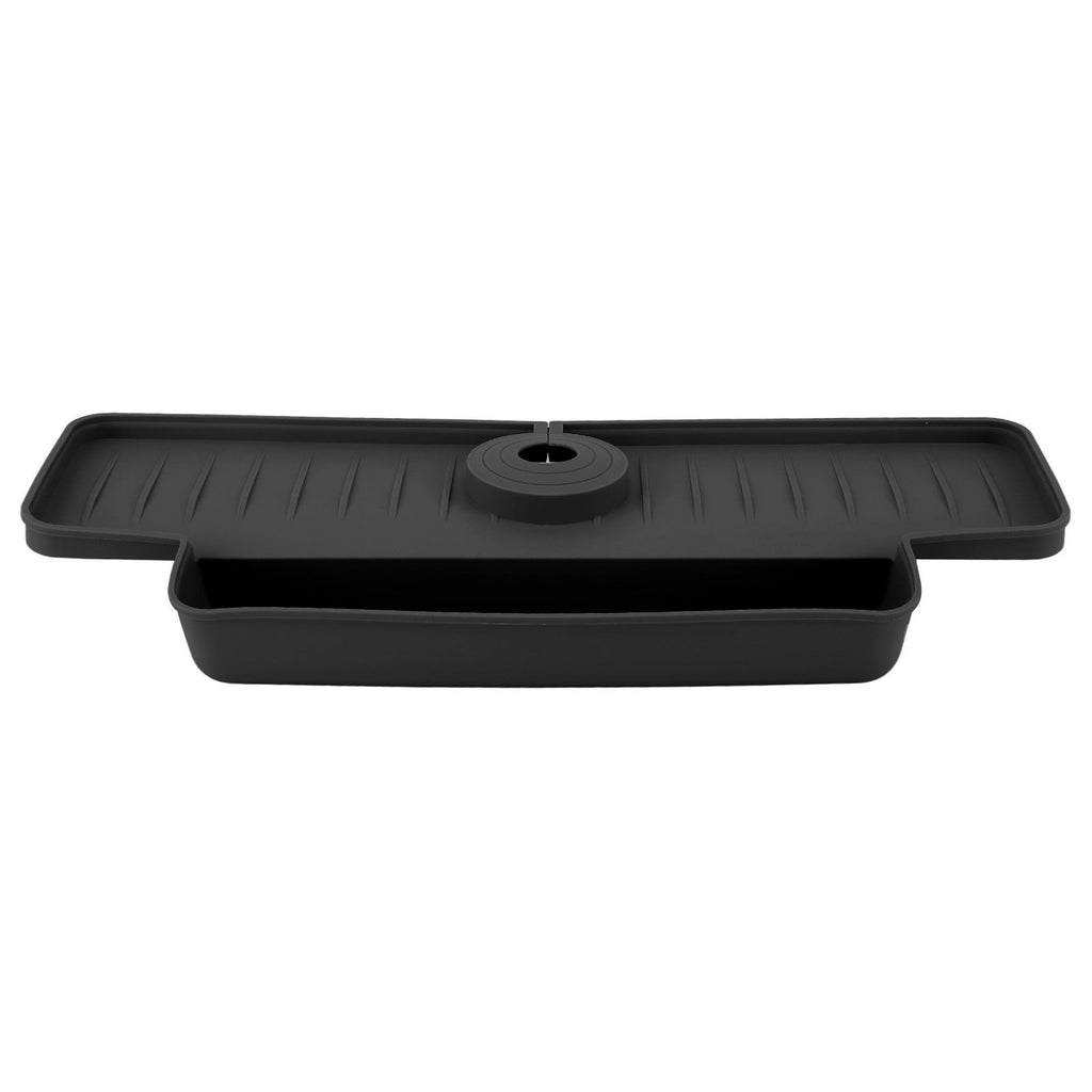 Faucet Splash Proof Draining Rack Silicone Foldable Faucet Handle Drip Catcher Tray Drainer Shelf Basket for Kitchen Black
