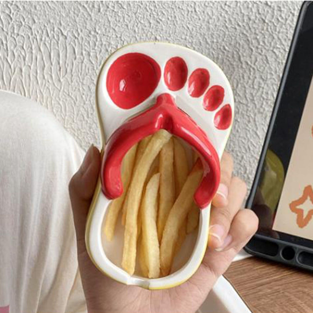 Ceramic French Fries Dish Cute Flip Flops French Fries Plate Cute Ceramic Bowl Flip Flops Shaped Snack Chip Soy Sauce Serving Dish Bowl Plate Red