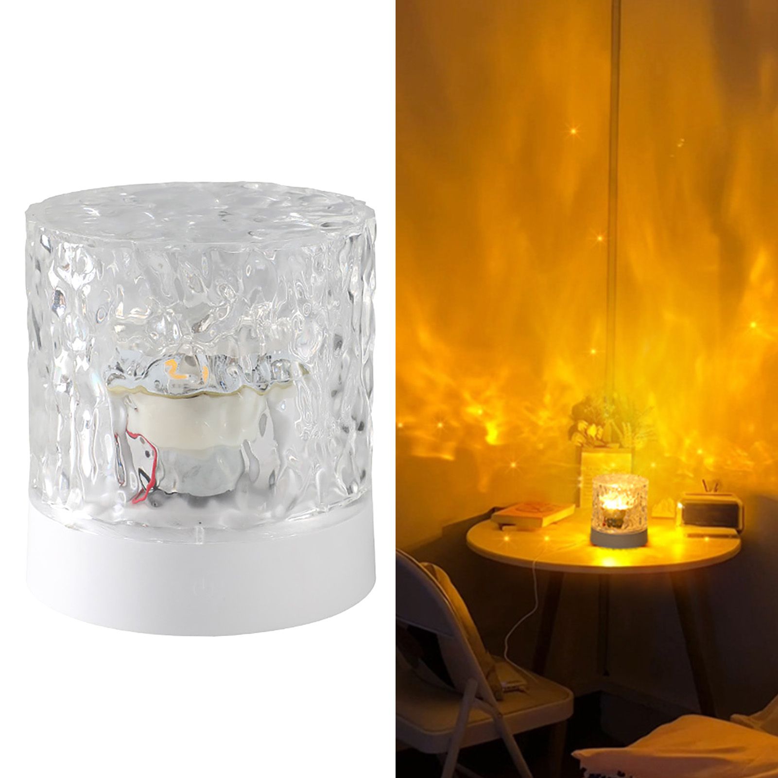 Water Ripple Night Light 360 Degree Dynamic Romantic LED Atmosphere Table Lamp for Living Room Bedroom Homochromy Plugged in and Not Rotating