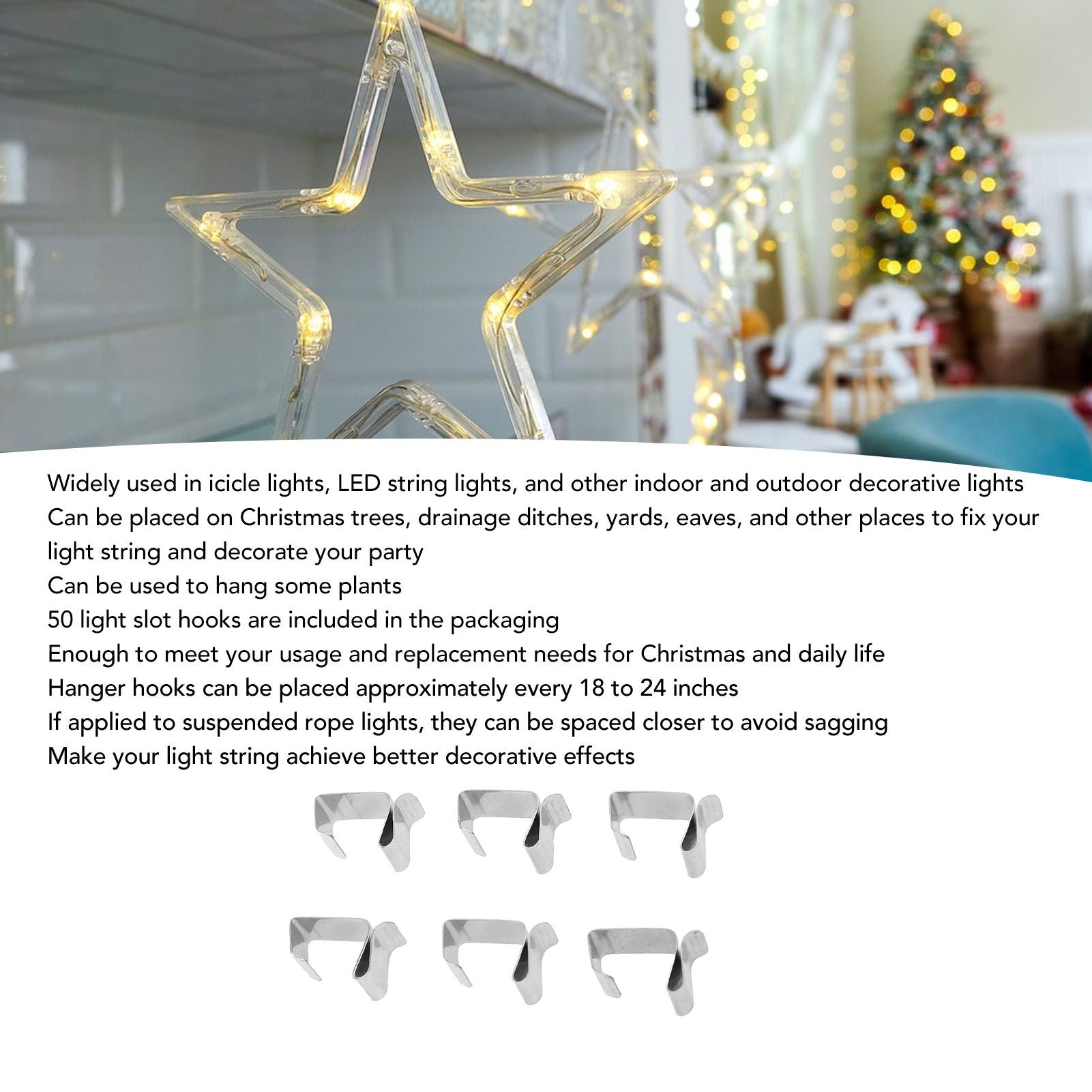 50Pcs Metal Christmas Lights Gutter Hooks Stainless Steel Christmas Lights Gutter Hangers L 24x15mm
