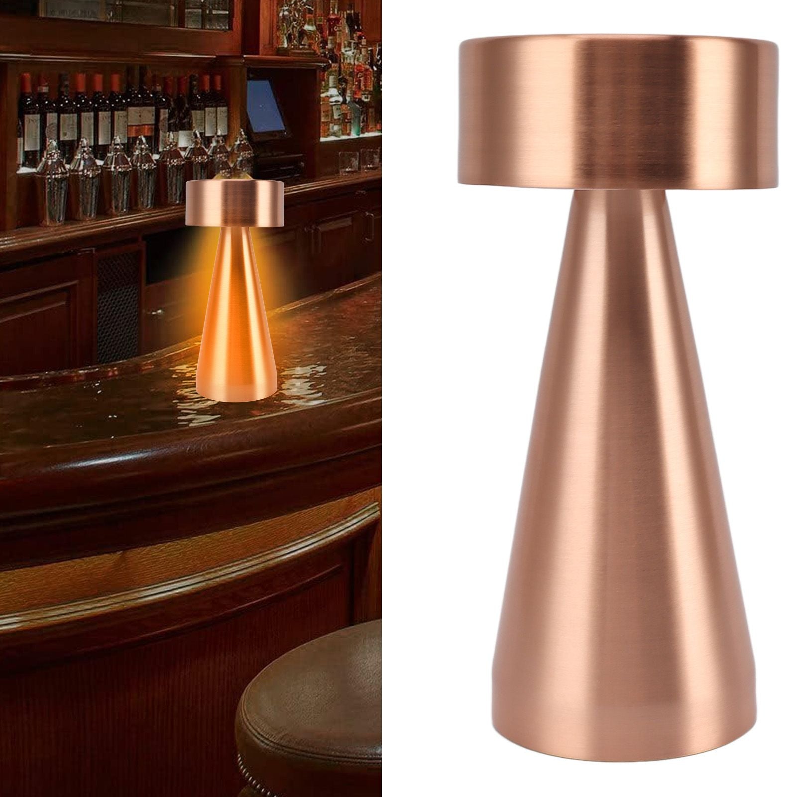 LED Portable Metal Table Lamp with Touch Sensor 3 Color Stepless Dimming Nightstand Desk Lamp Rechargeable Night Light Rose Gold