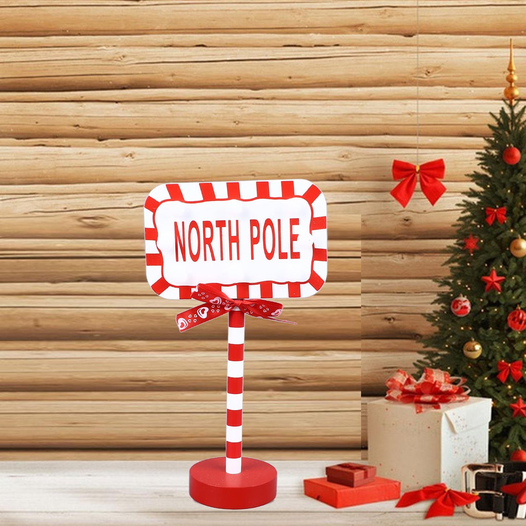 Christmas Stop Here Decor Metal Solid Wood LED Delicate Santa Stop Here Tree Topper for Christmas Party Rectangle 15.8x8x28.5cm