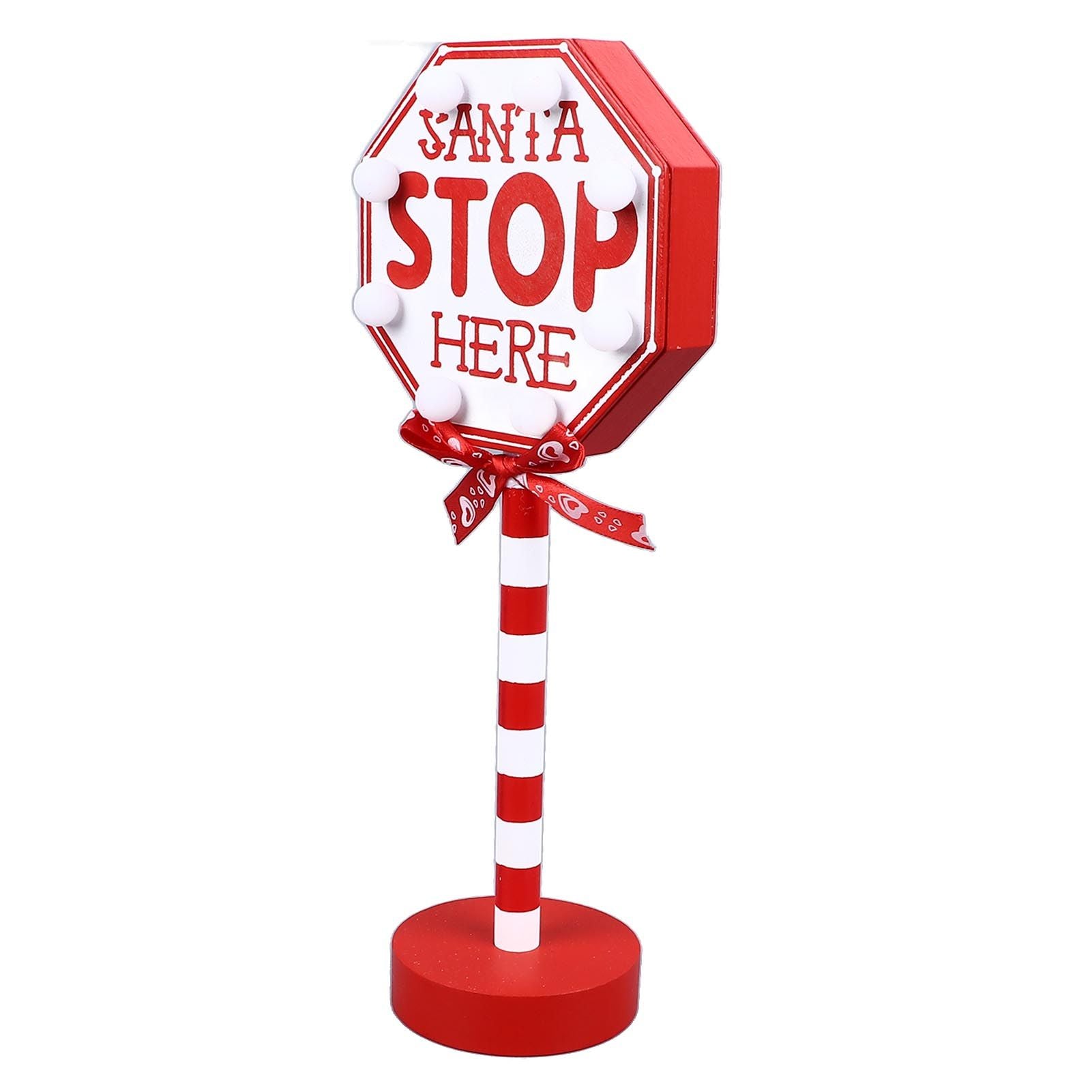 Christmas Stop Here Decor Metal Solid Wood LED Delicate Santa Stop Here Tree Topper for Christmas Party Octagon 12x8x30.5cm