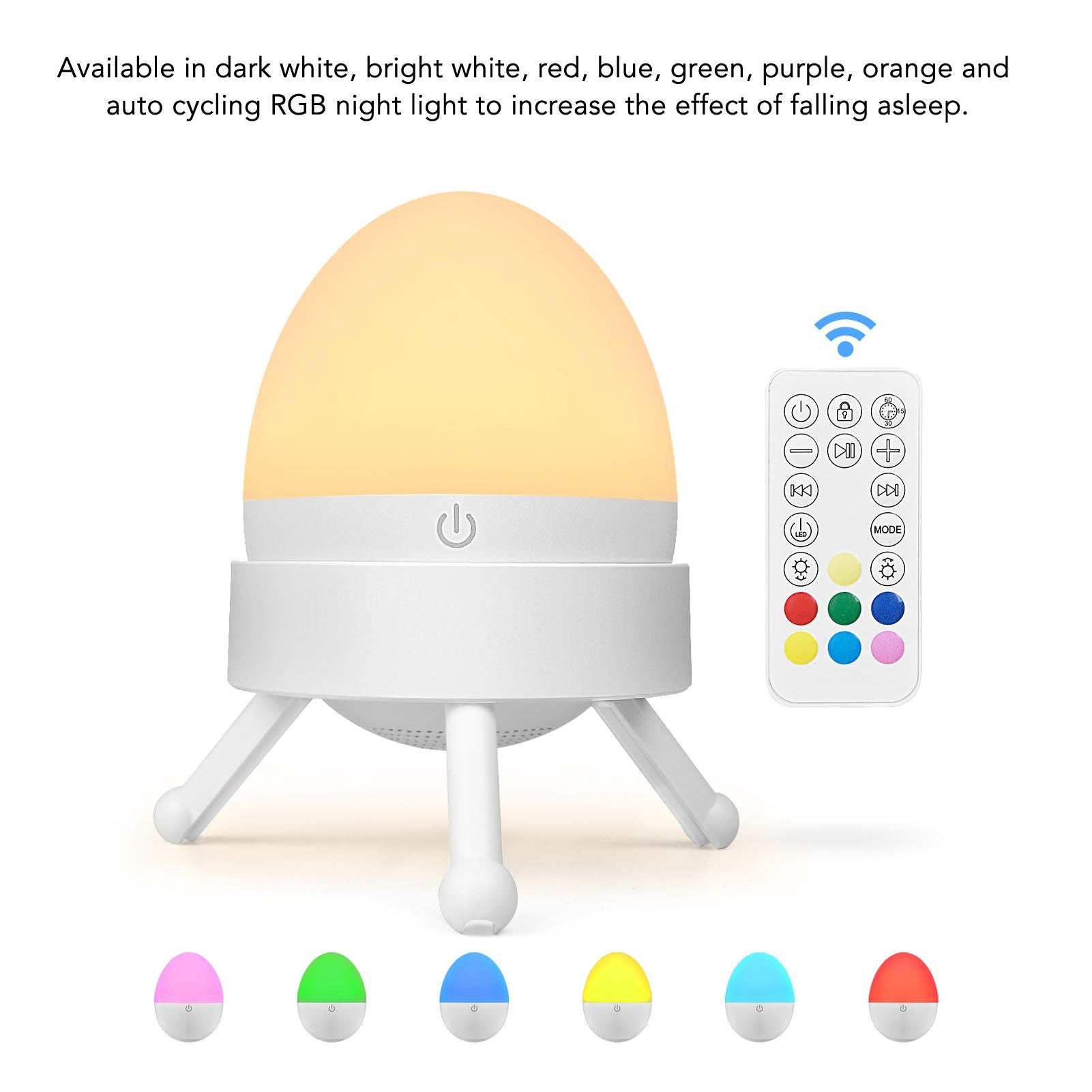 White Noise Sleeping Machine White with Remote Control Intelligent Colorful Lighting Rechargeable Auto Off Timer 20 Voices White Noise Soother