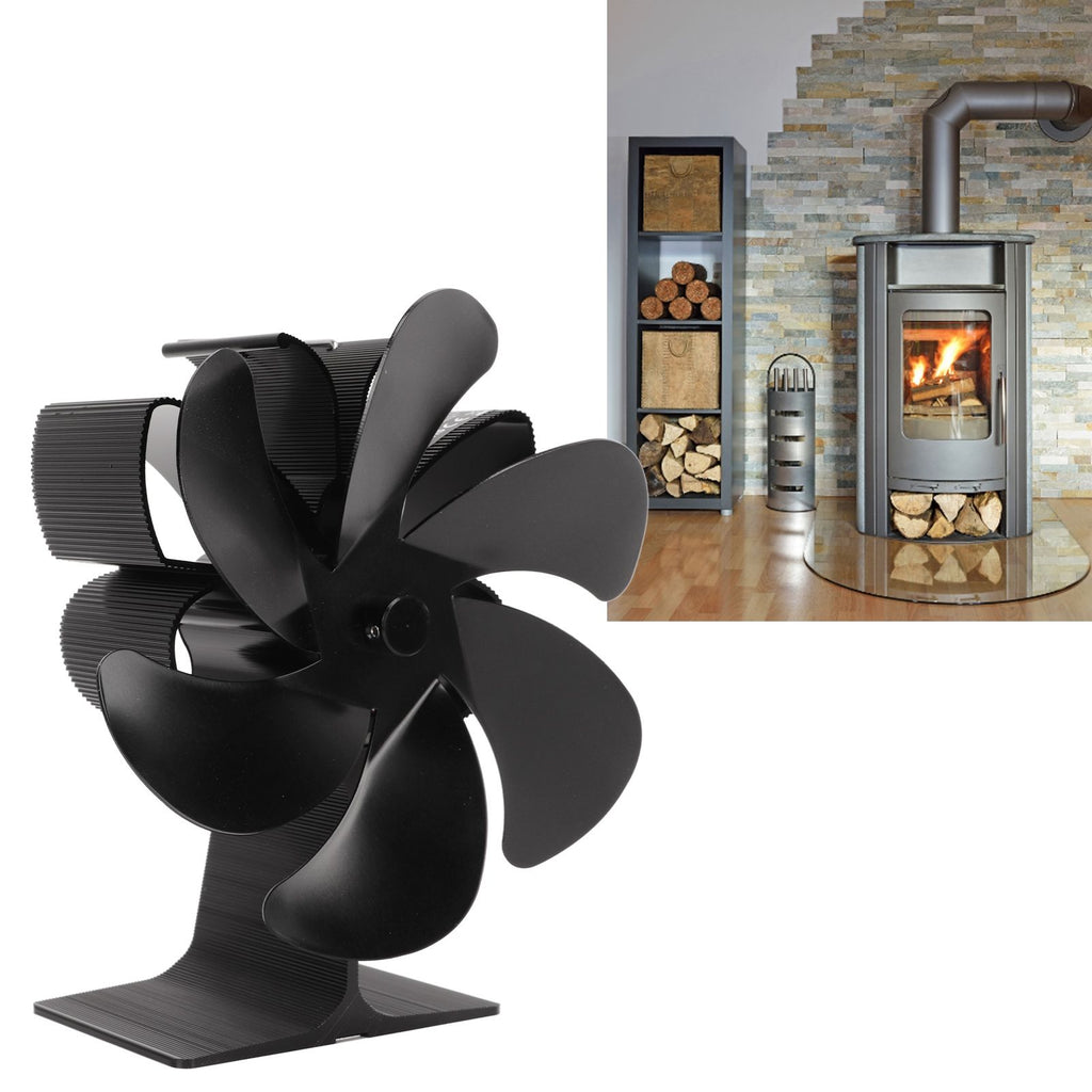 6 Blade Stove Eco Fan Black Self Starting High Temperature Resistance Energy Efficiency Heat Powered Fan for Home