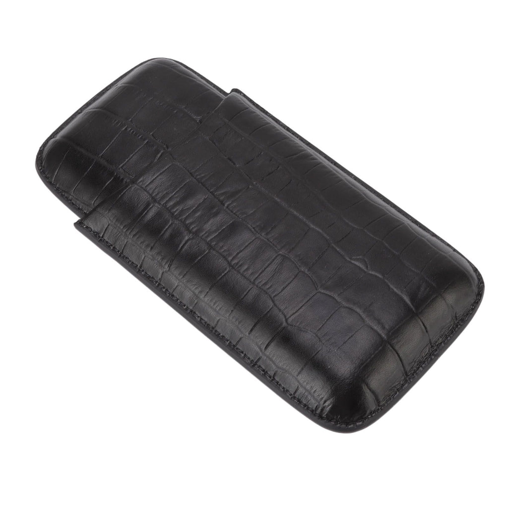 Cigar Leather Case Travel Portable 3pcs Cigar Holder Cigar Humidor with Cutter Set Black with Bamboo Joint Pattern