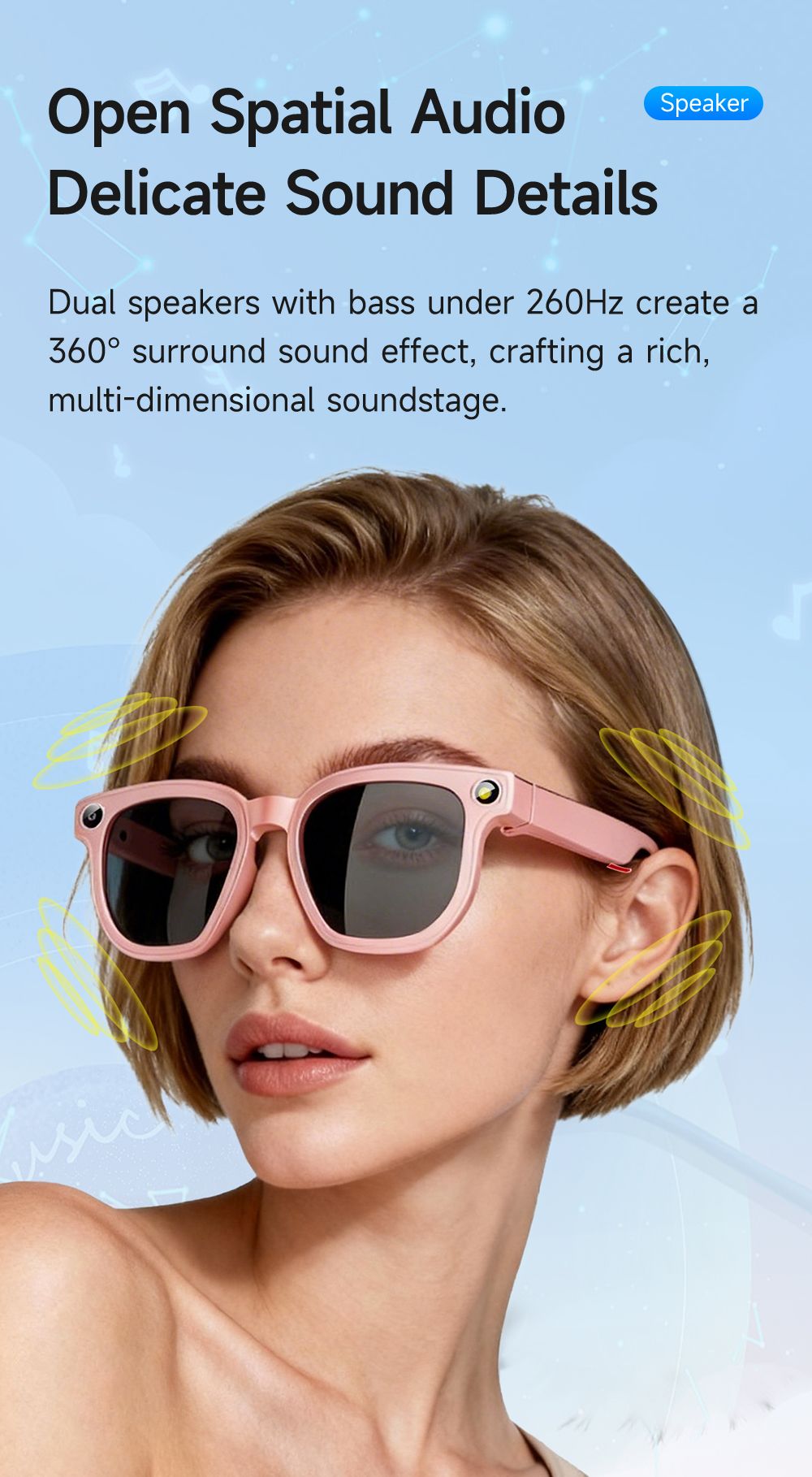 Dth03 AI Smart Sunglasses, UV400 Protection Bluetooth Call Audio Glasses，black