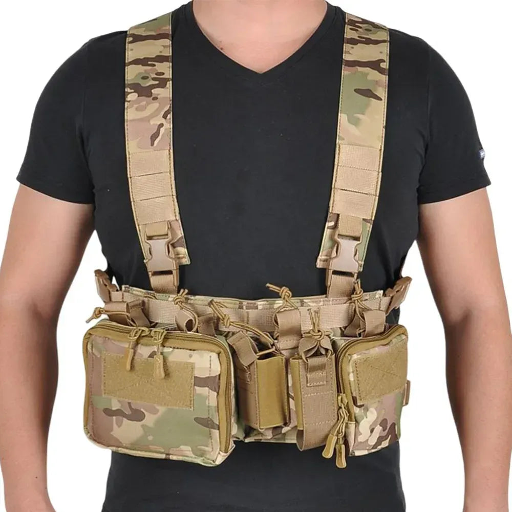 Tactical Chest Vest Rig Bag Field Training Vest Multifunctional Camouflage Strap with Multi-Pocket Outdoor Camping CS Match Pack - Army Green