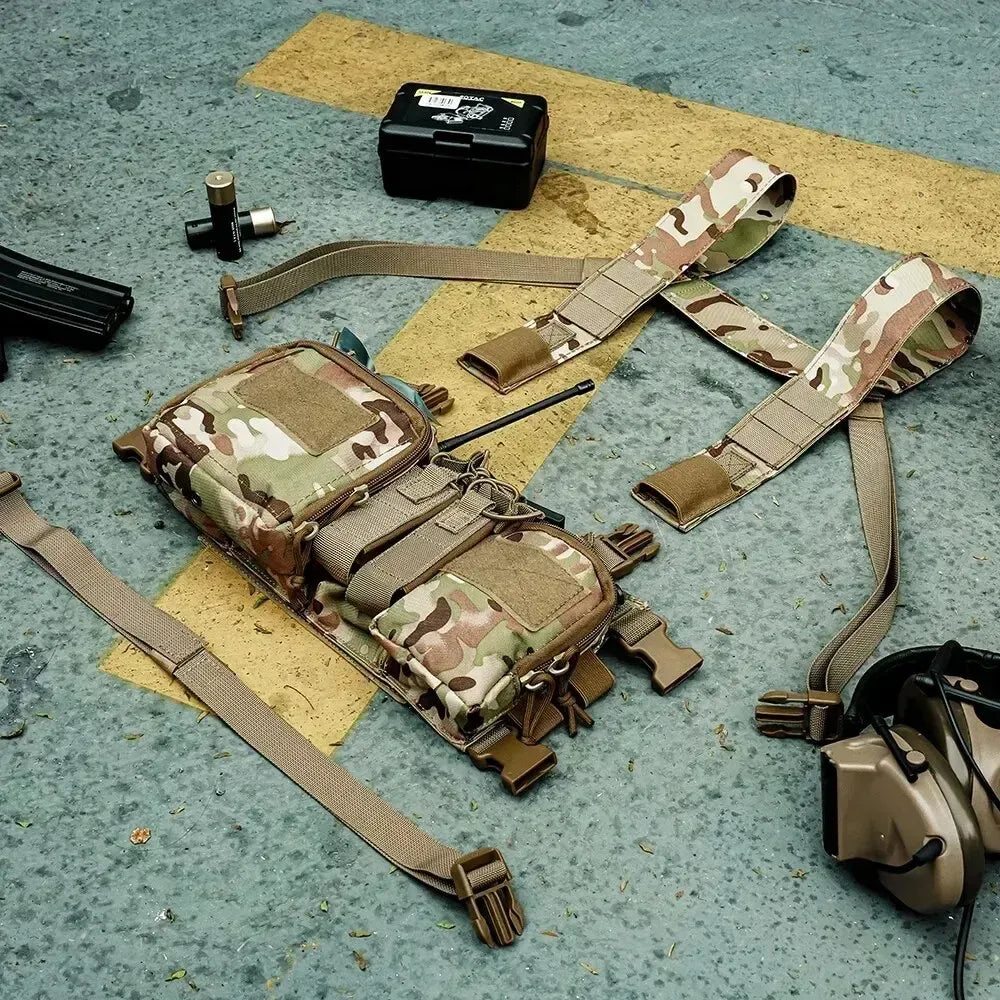 Tactical Chest Vest Rig Bag Field Training Vest Multifunctional Camouflage Strap with Multi-Pocket Outdoor Camping CS Match Pack - Camouflage