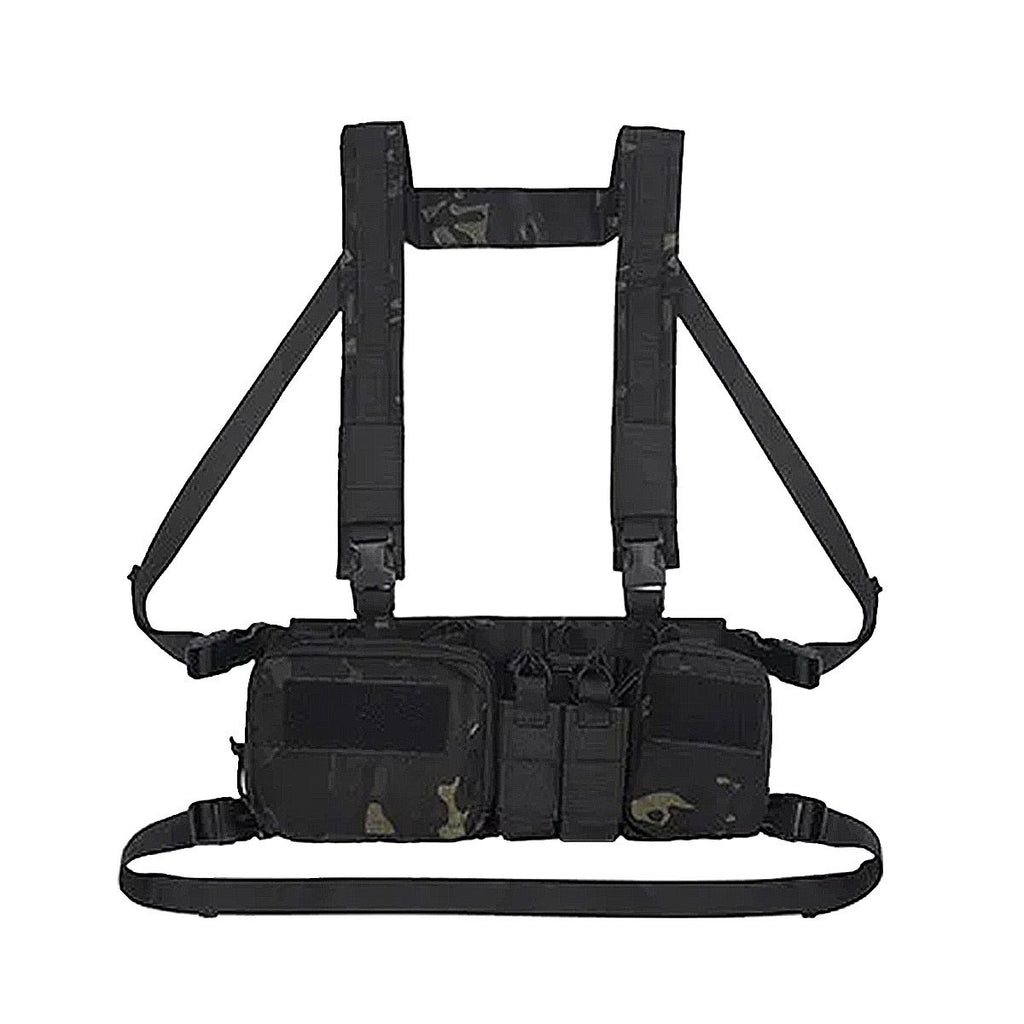 Tactical Chest Vest Rig Bag Field Training Vest Multifunctional Camouflage Strap with Multi-Pocket Outdoor Camping CS Match Pack - Black Camouflage