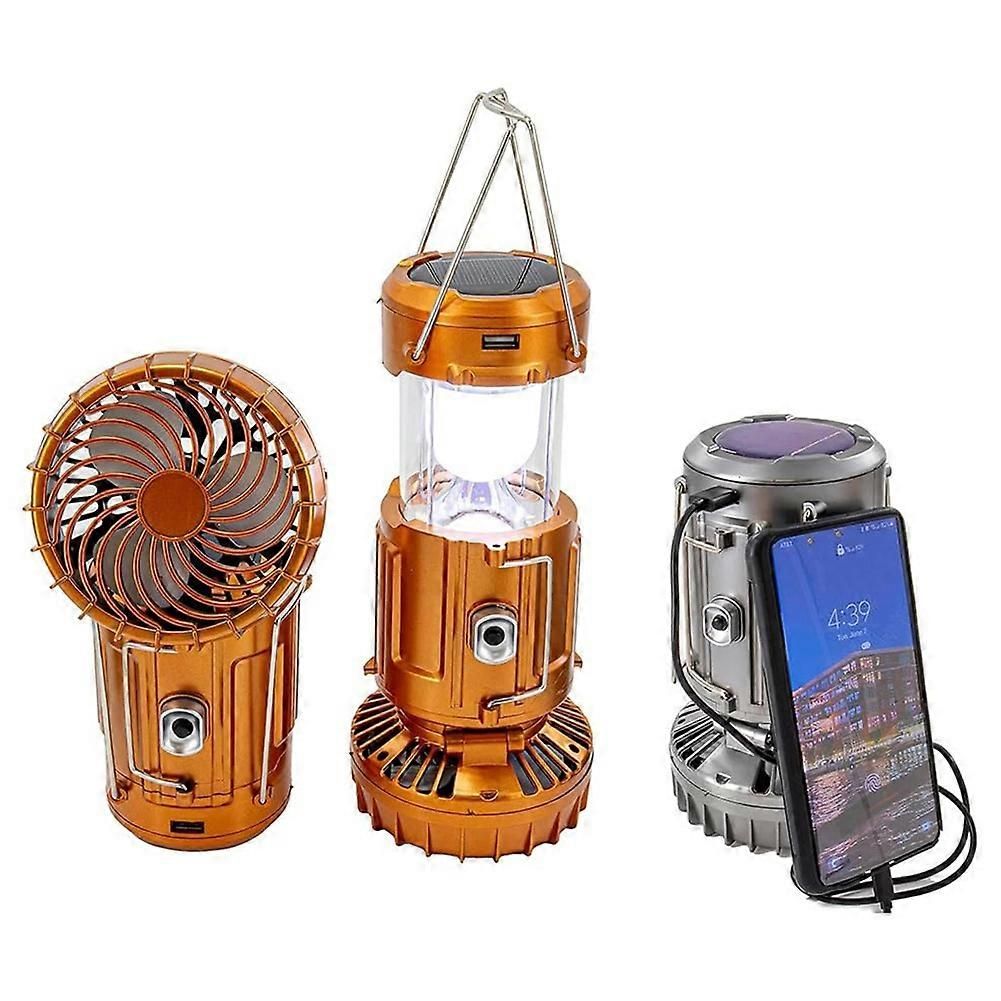 2-in-1 Solar Camping Lantern with LED Light and Adjustable Fan, USB Charging Station Silver