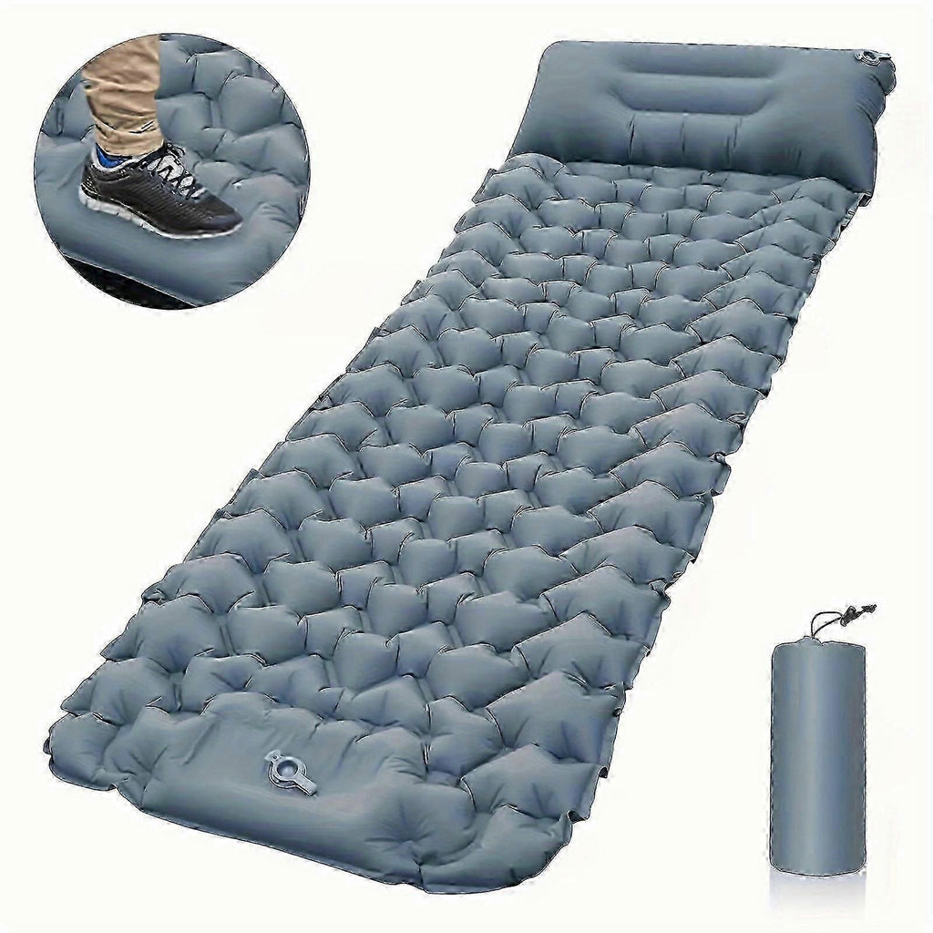 Portable Sleeping Pad, Camping Inflatable Mattress With Pillows, Folding Ultralight Air Cushion For Outdoor Hiking Trekking well - Gray