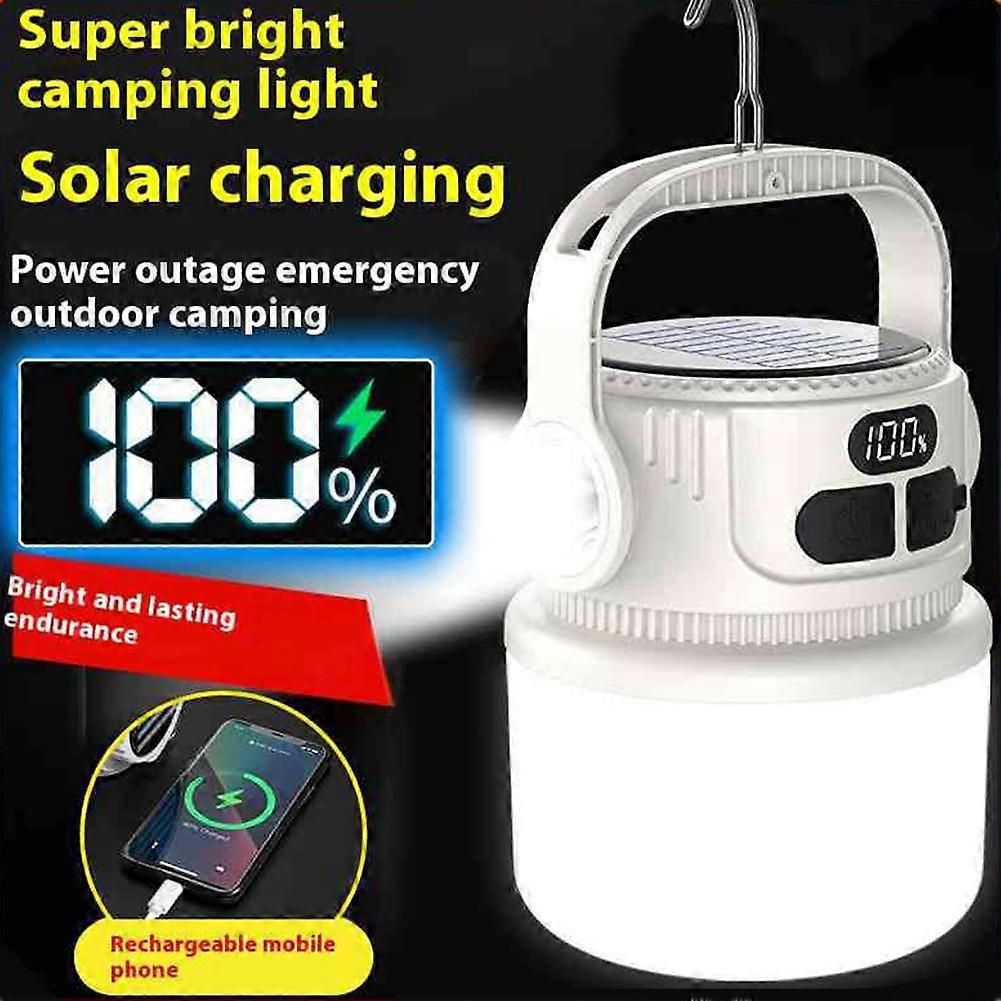 LED Solar Bulb Light Rechargeable Portable Lanterns Waterproof Outdoor Night Market Camping Tent Outage Emergency Lamp White