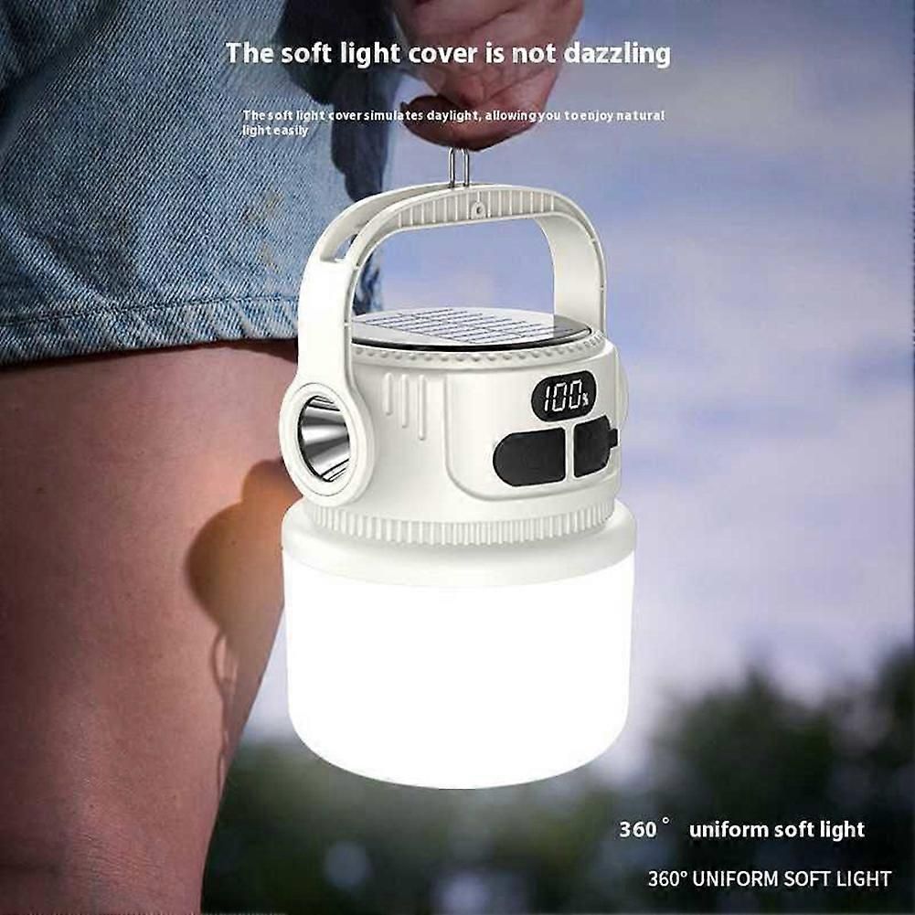 LED Solar Bulb Light Rechargeable Portable Lanterns Waterproof Outdoor Night Market Camping Tent Outage Emergency Lamp White