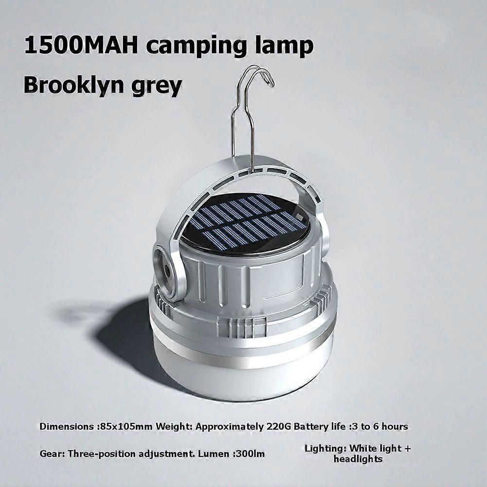 Portable Camping Light Waterproof USB Solar Charging 1500mah 3-Speed Adjustable Gray